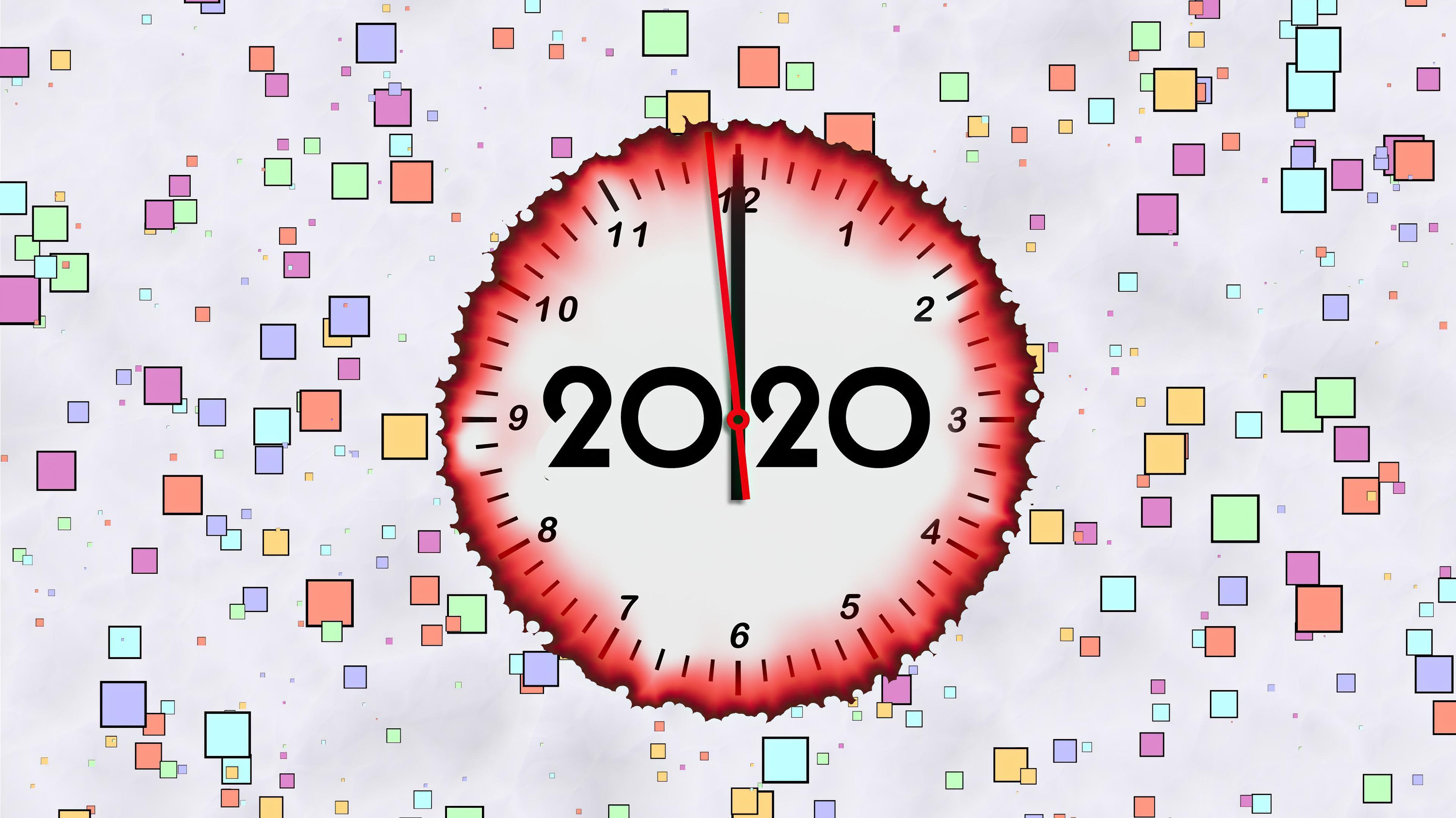 HD wallpaper, 4K, 2020, Clock, New Year