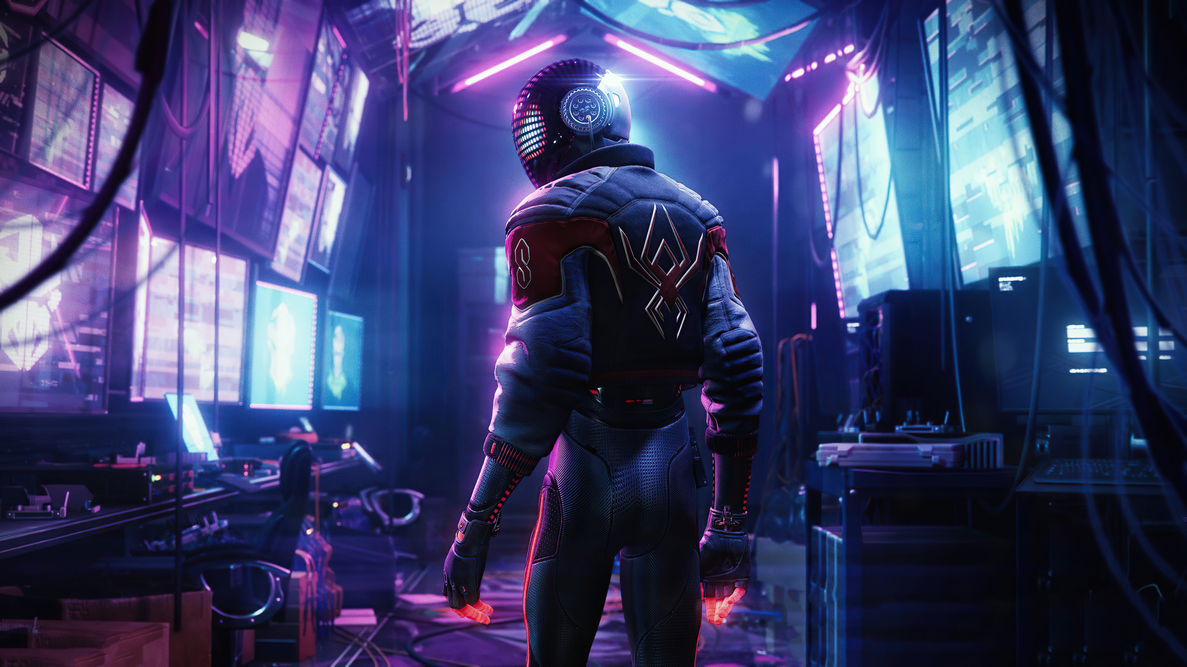 HD wallpaper, 2020 Games, Cyberpunk, Spiderman, Neon, Playstation 5