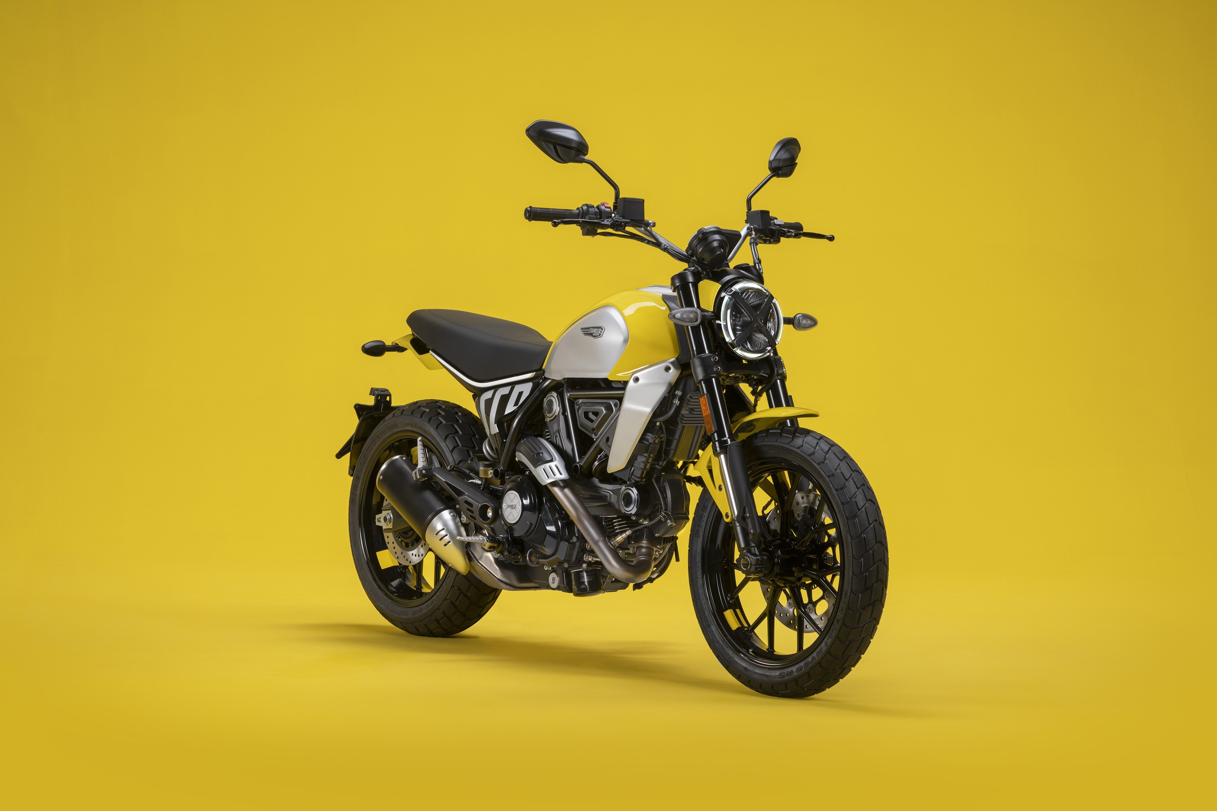 HD wallpaper, 2023, Yellow Background, Ducati Scrambler Icon