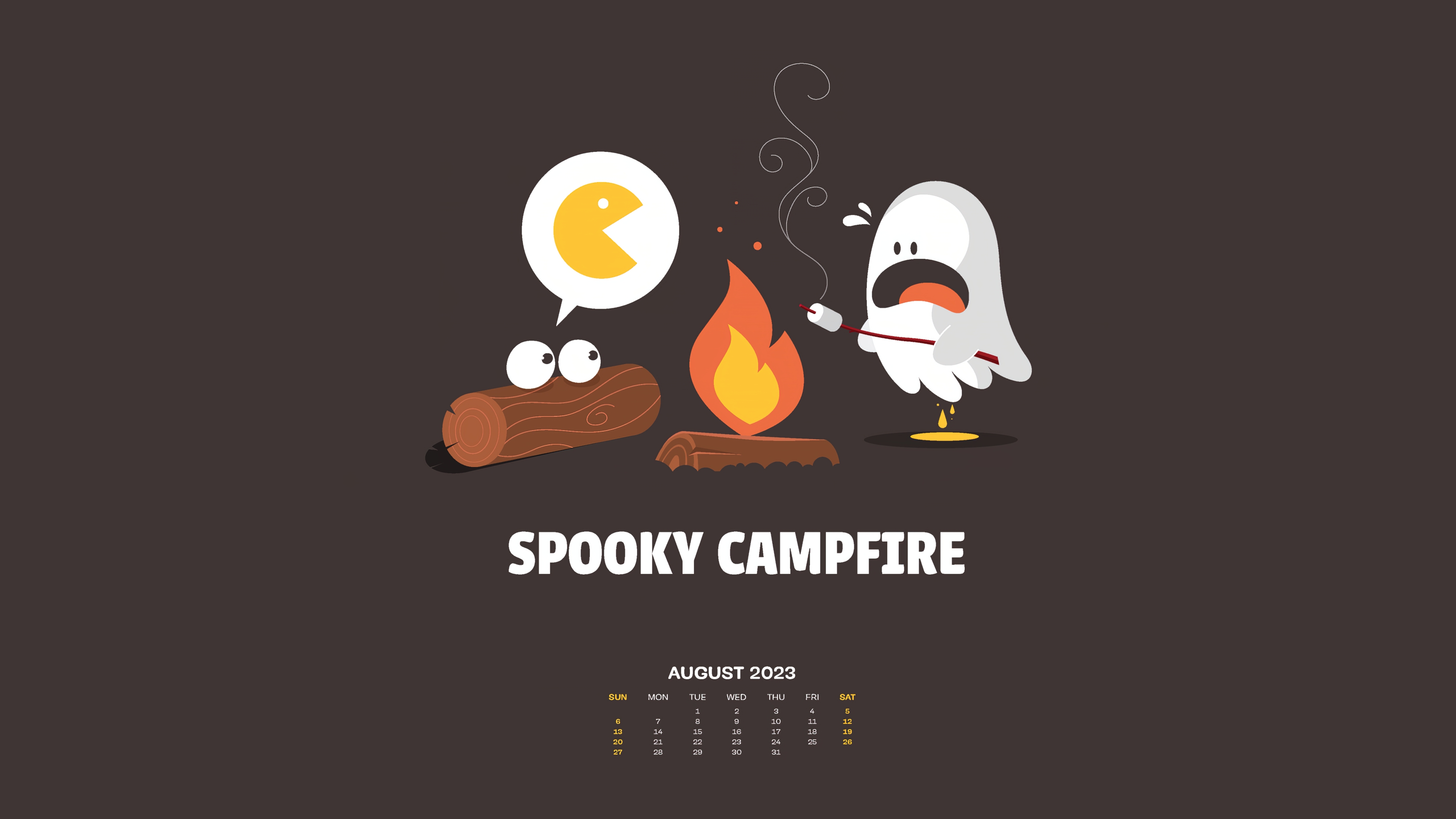 HD wallpaper, August Calendar, 2023, Campfire, Illustration, Spooky, Simple