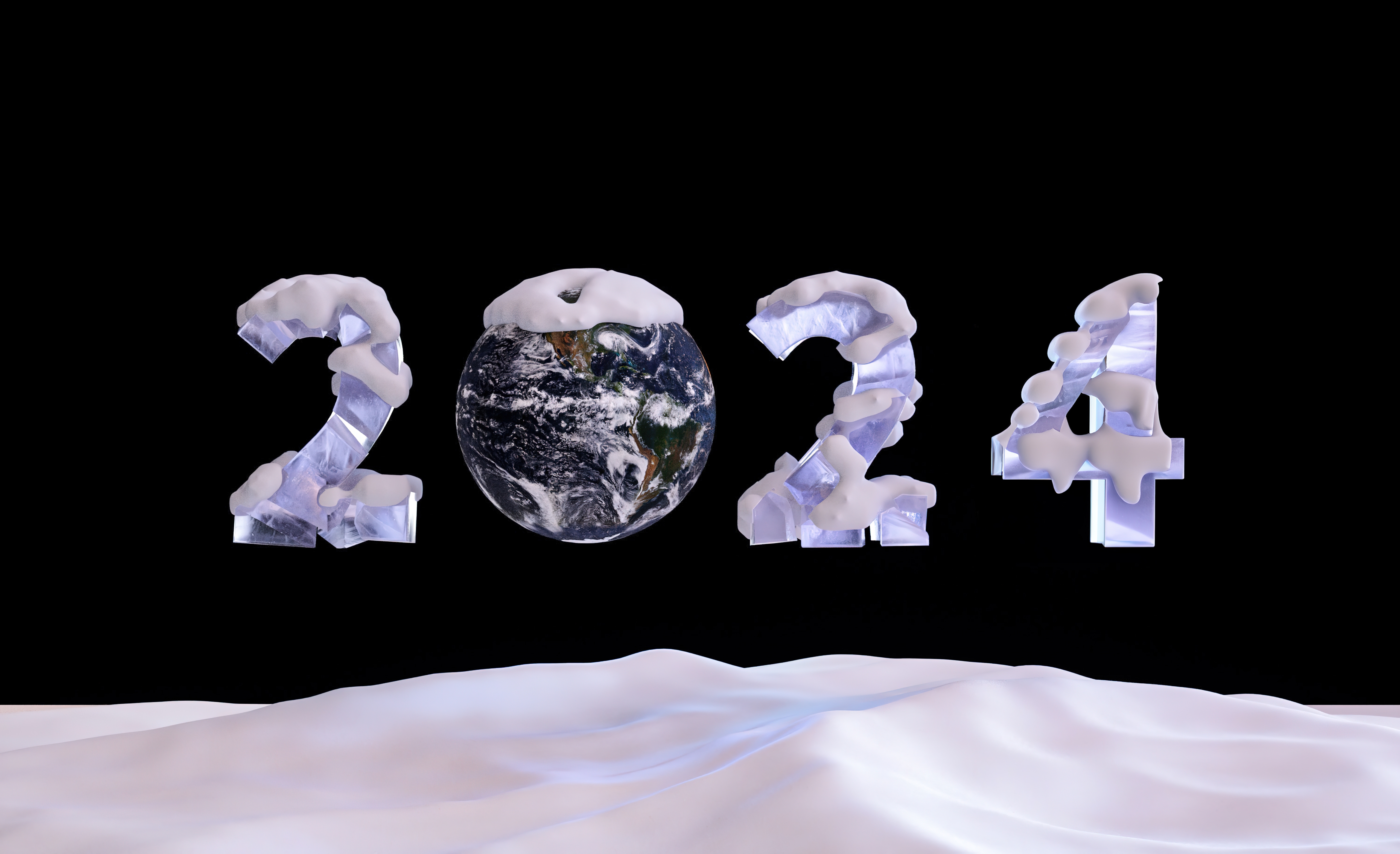 HD wallpaper, 5K, Snow Covered, Earth, 2024 New Year, Typography
