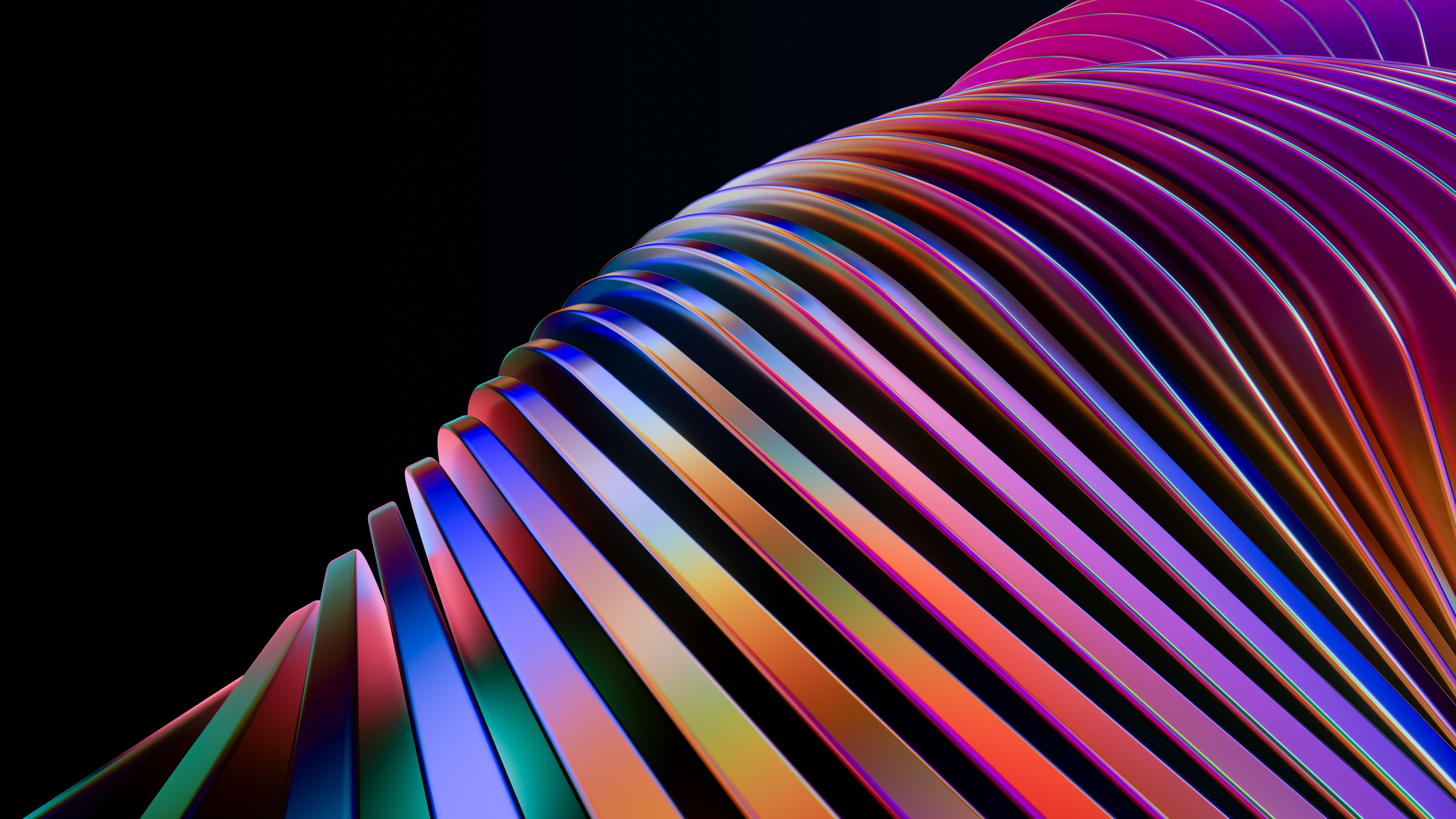 HD wallpaper, Rainbow Swirl, 3D Art, Vibrant, Black Background, 5K