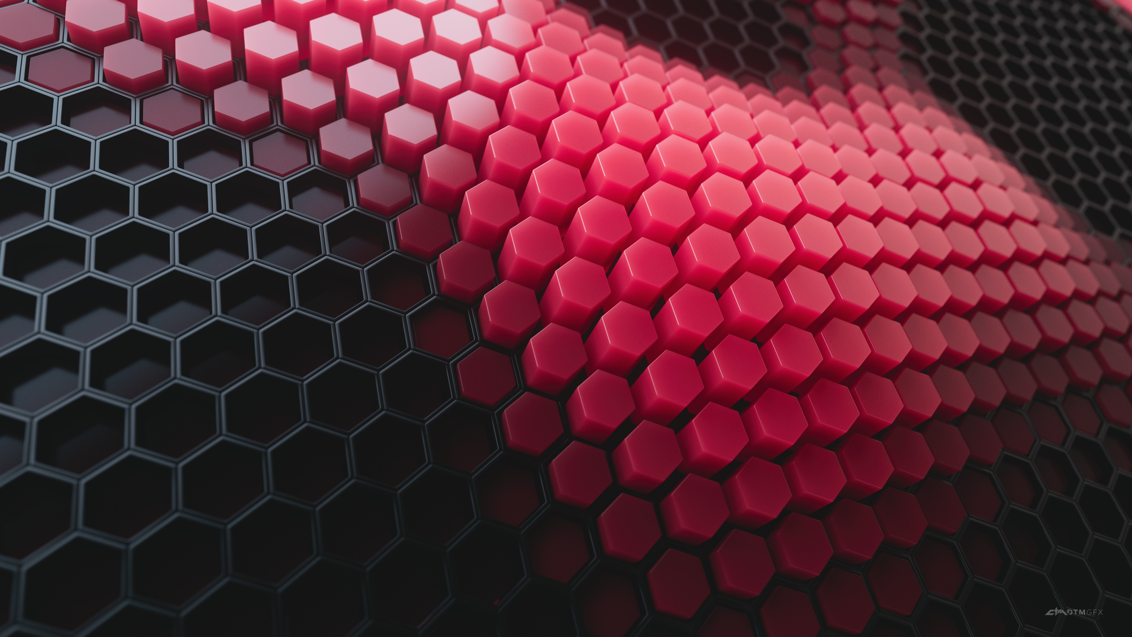 HD wallpaper, Red Background, Patterns, Black Blocks, Red Blocks, Hexagons, Geometric, 3D Background