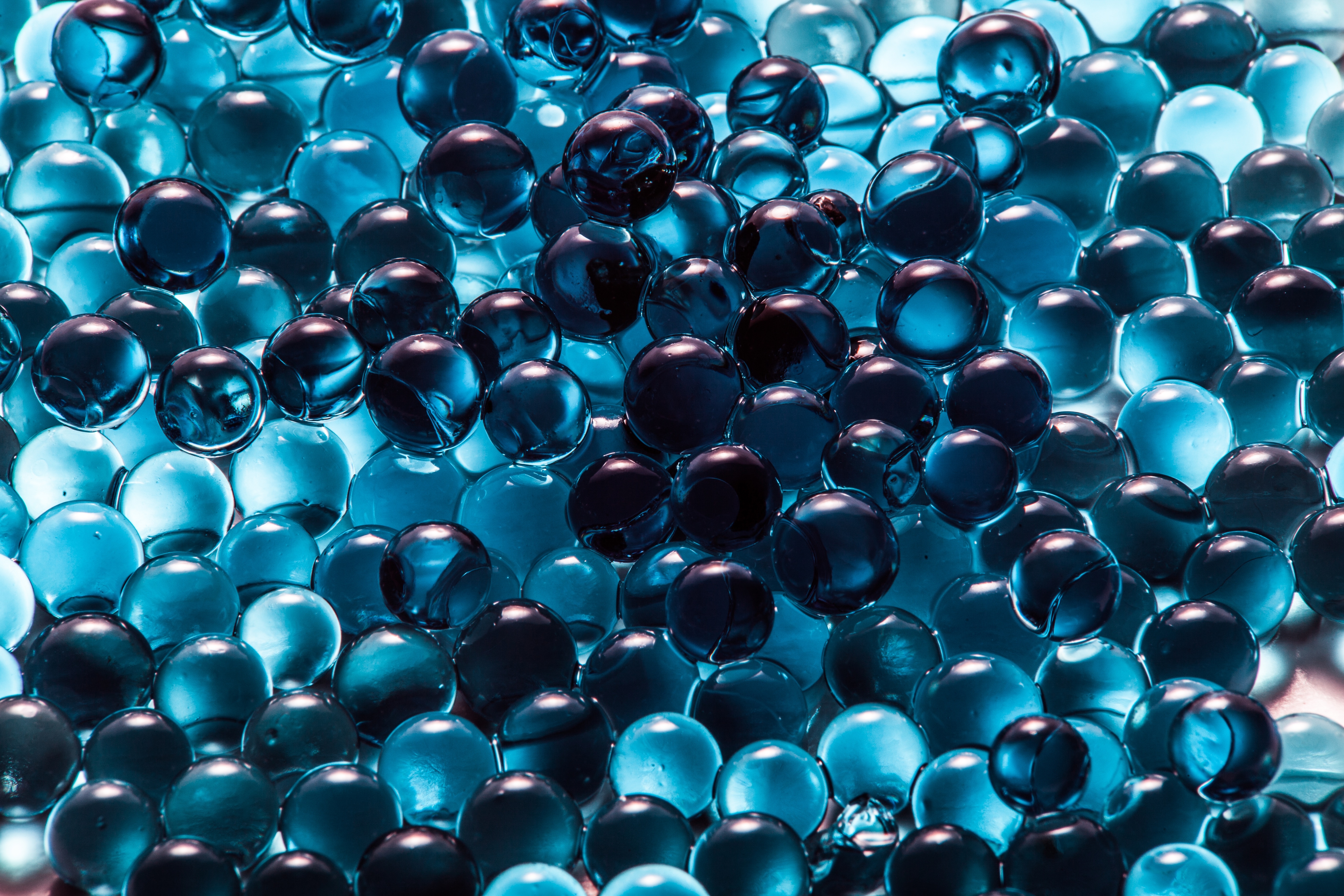 HD wallpaper, Round, Macro, Sphere Balls, 5K, Closeup, Glass, 3D, Blue Background