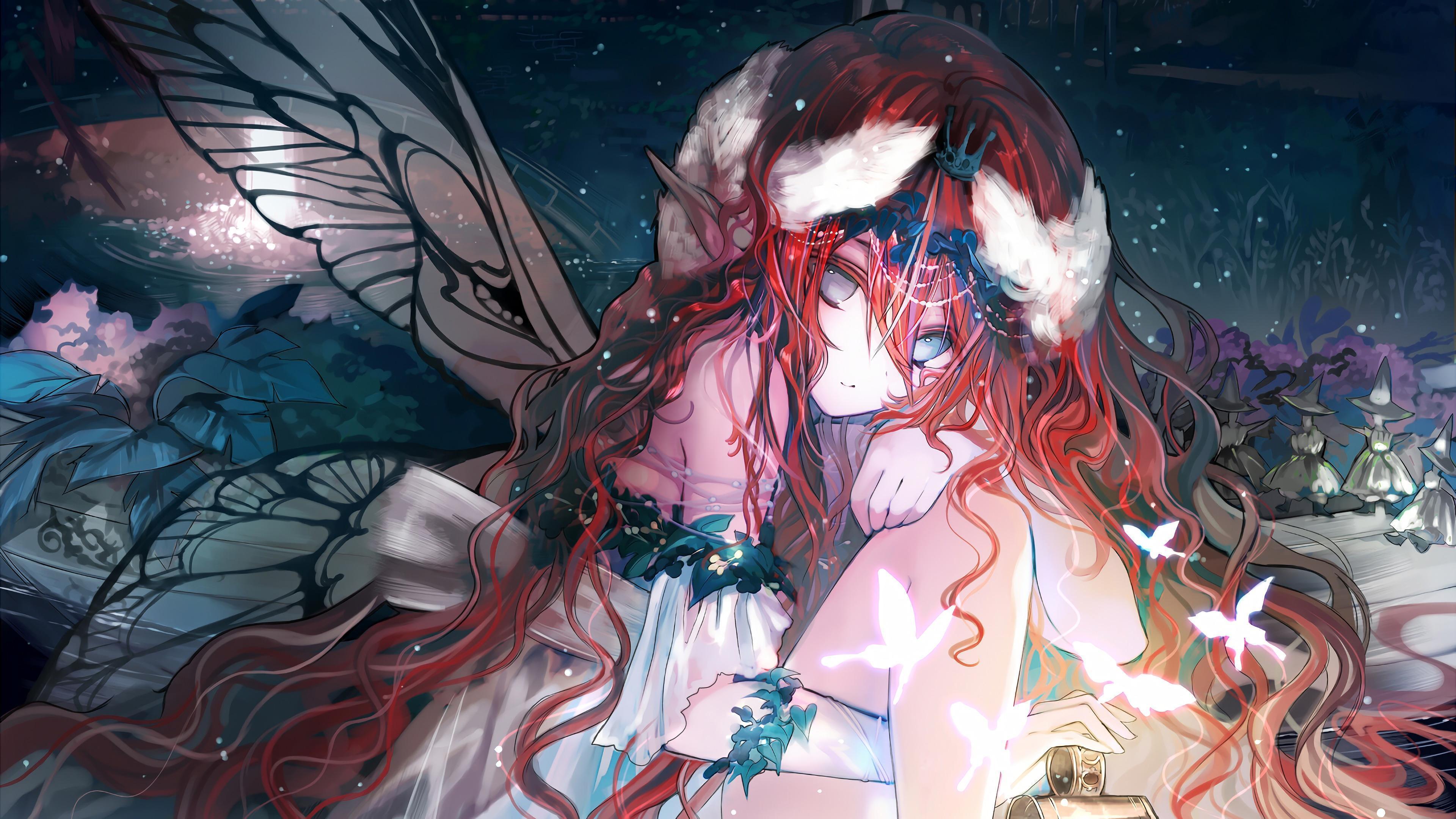 HD wallpaper, Fairy, Anime, 4K, Fantasy, Wings, Girl