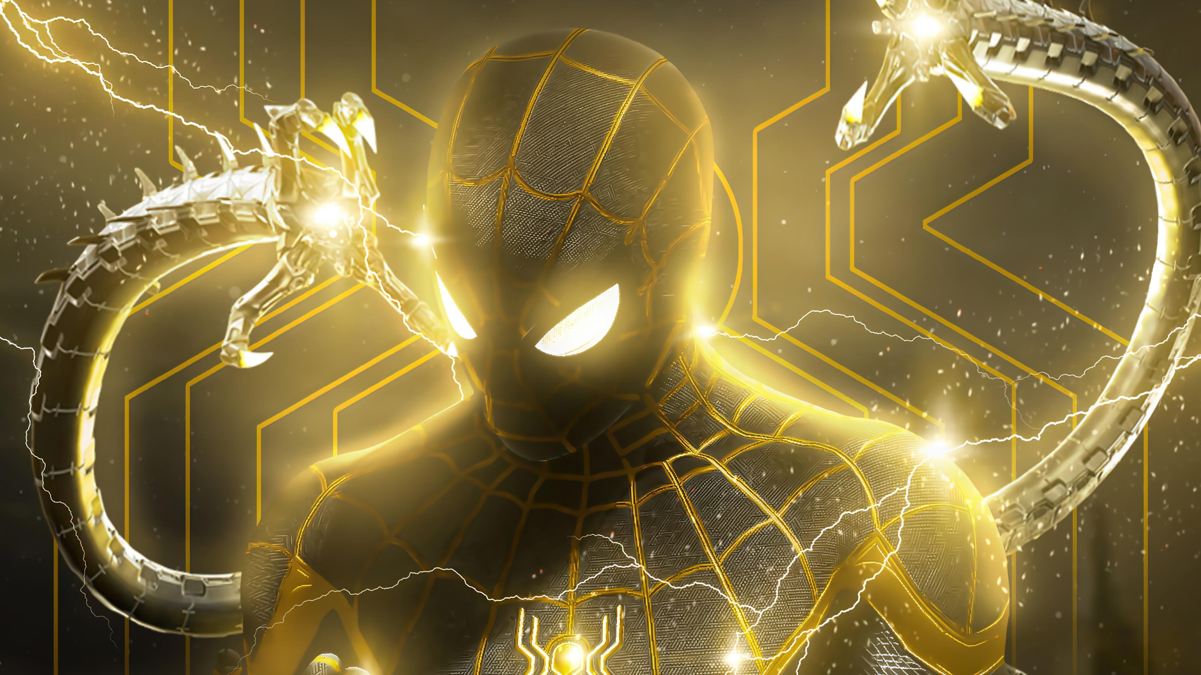 HD wallpaper, 4K, Black Gold, Suit, Spider Man No Way Home