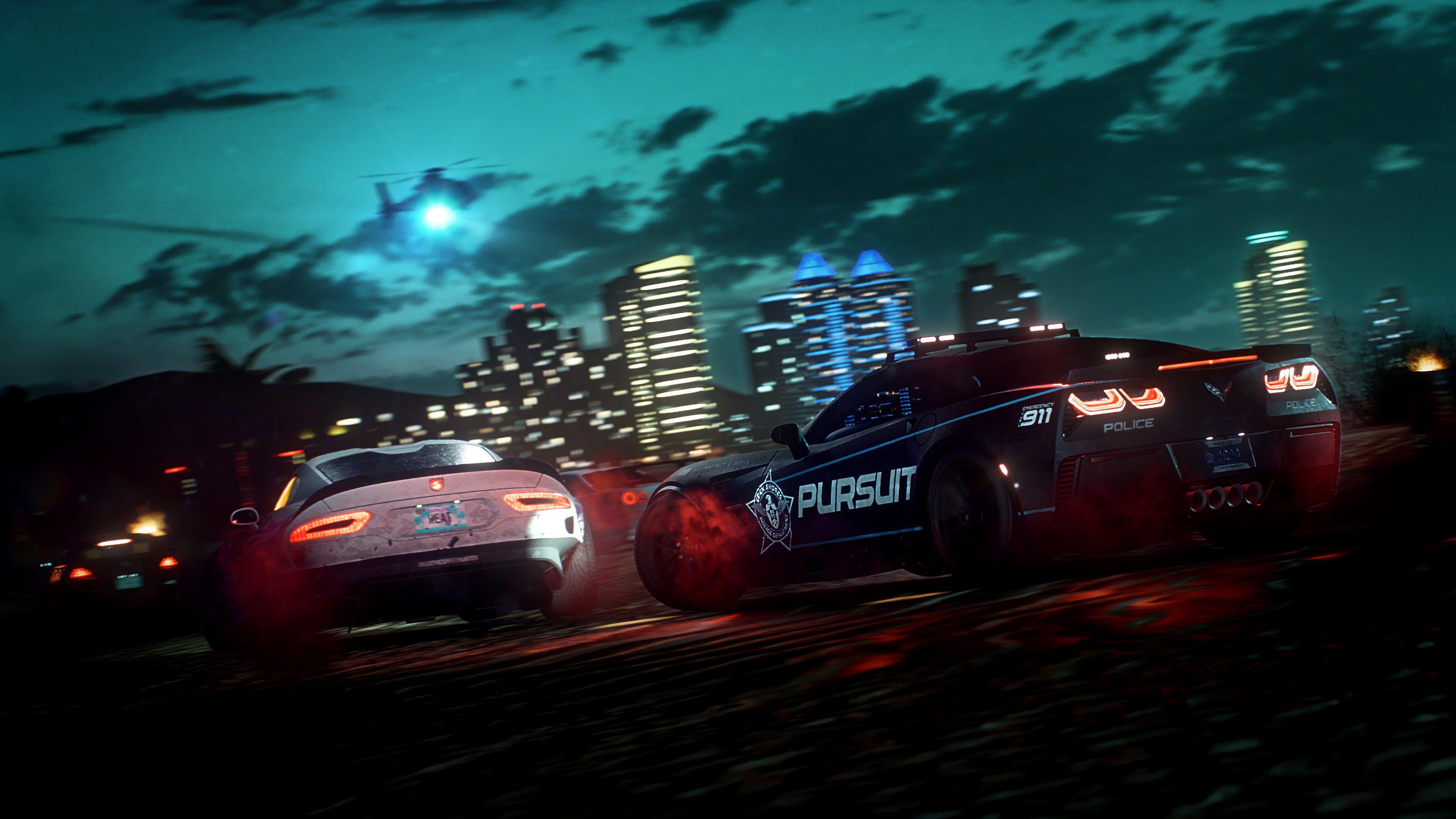HD wallpaper, Police, 4K, Cars, Need For Speed Heat, Pursuit, Night