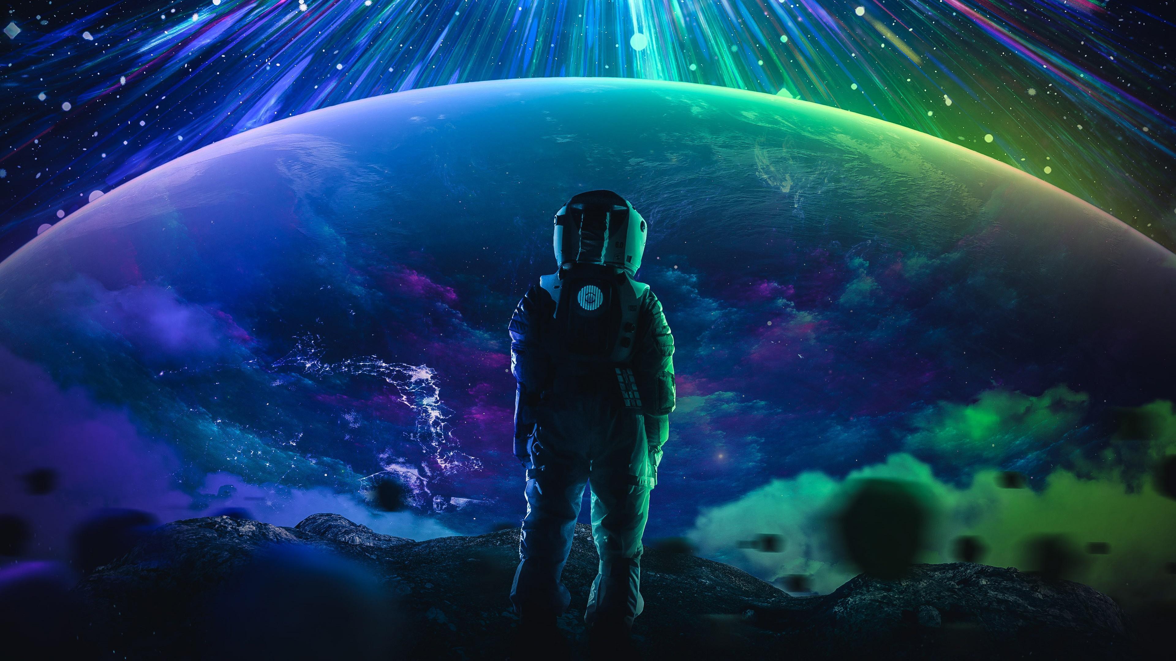 HD wallpaper, Digital Art, 4K, Cosmos, Stars, Astronaut, Planet, Space