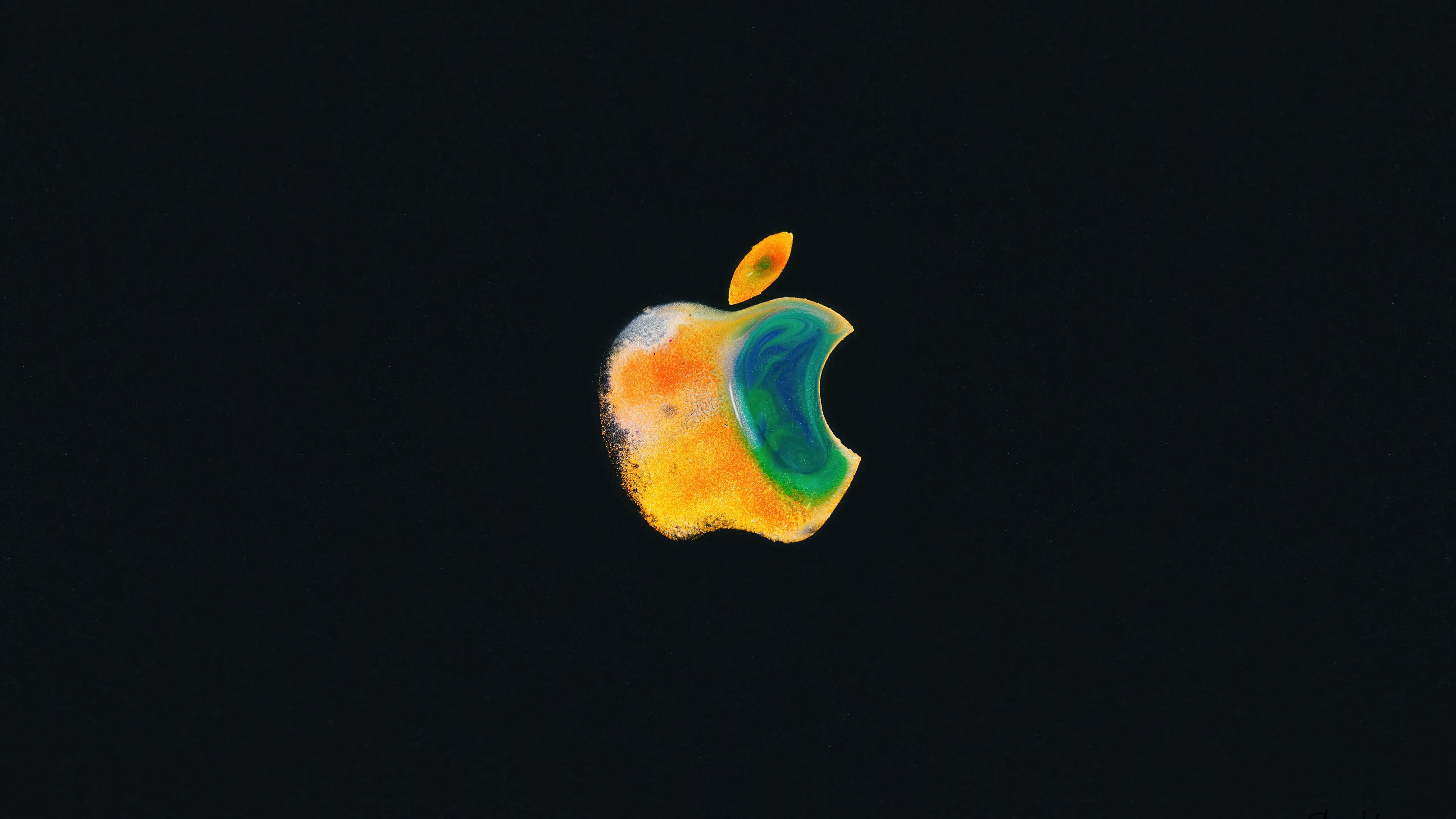HD wallpaper, Apple, Logo, Black, Background, 4K, Orange