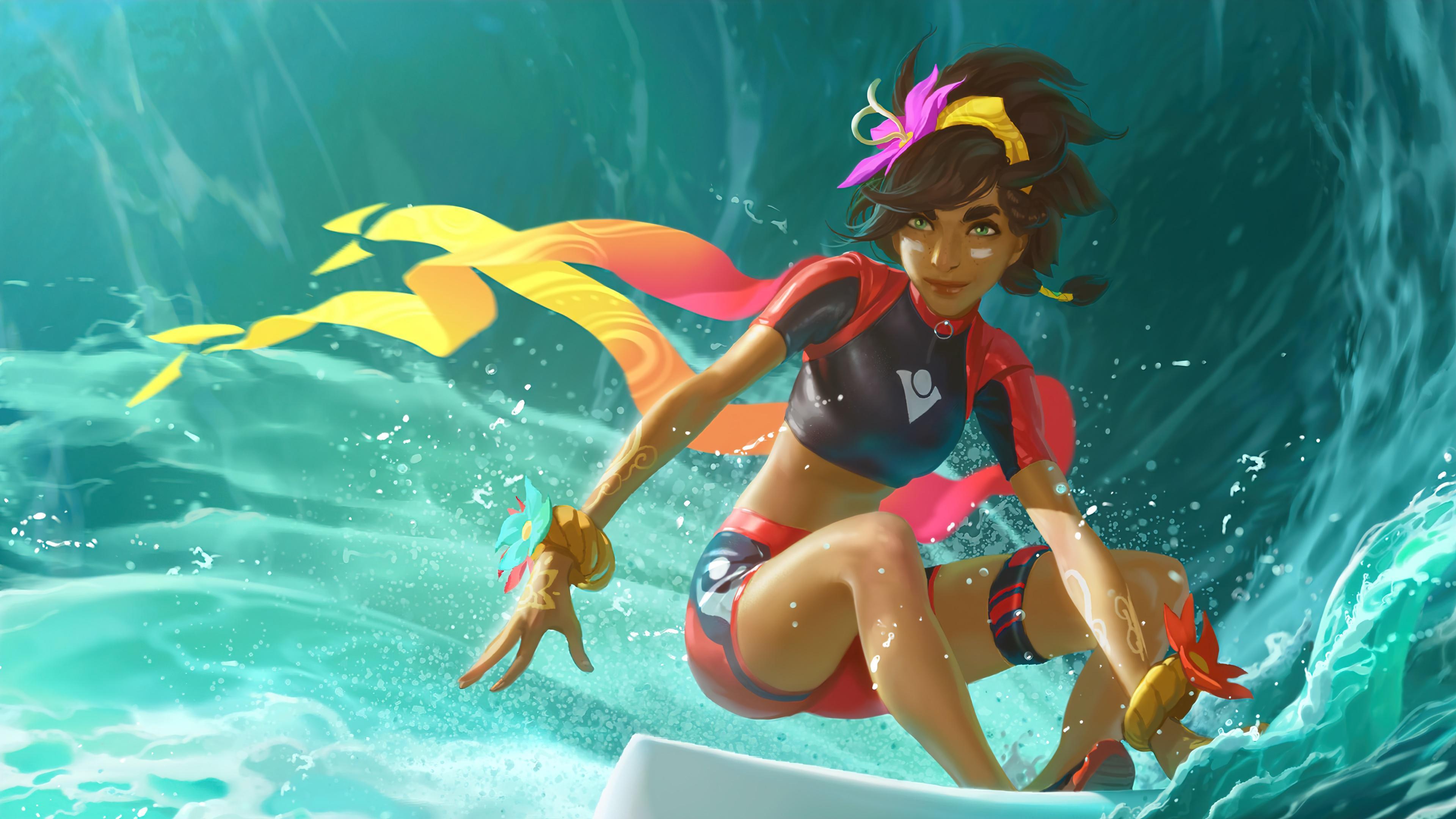 HD wallpaper, Legends Of Runeterra, Lol, Pc, Game, 4K, Taliyah, Surfing, Lor, Pool Party