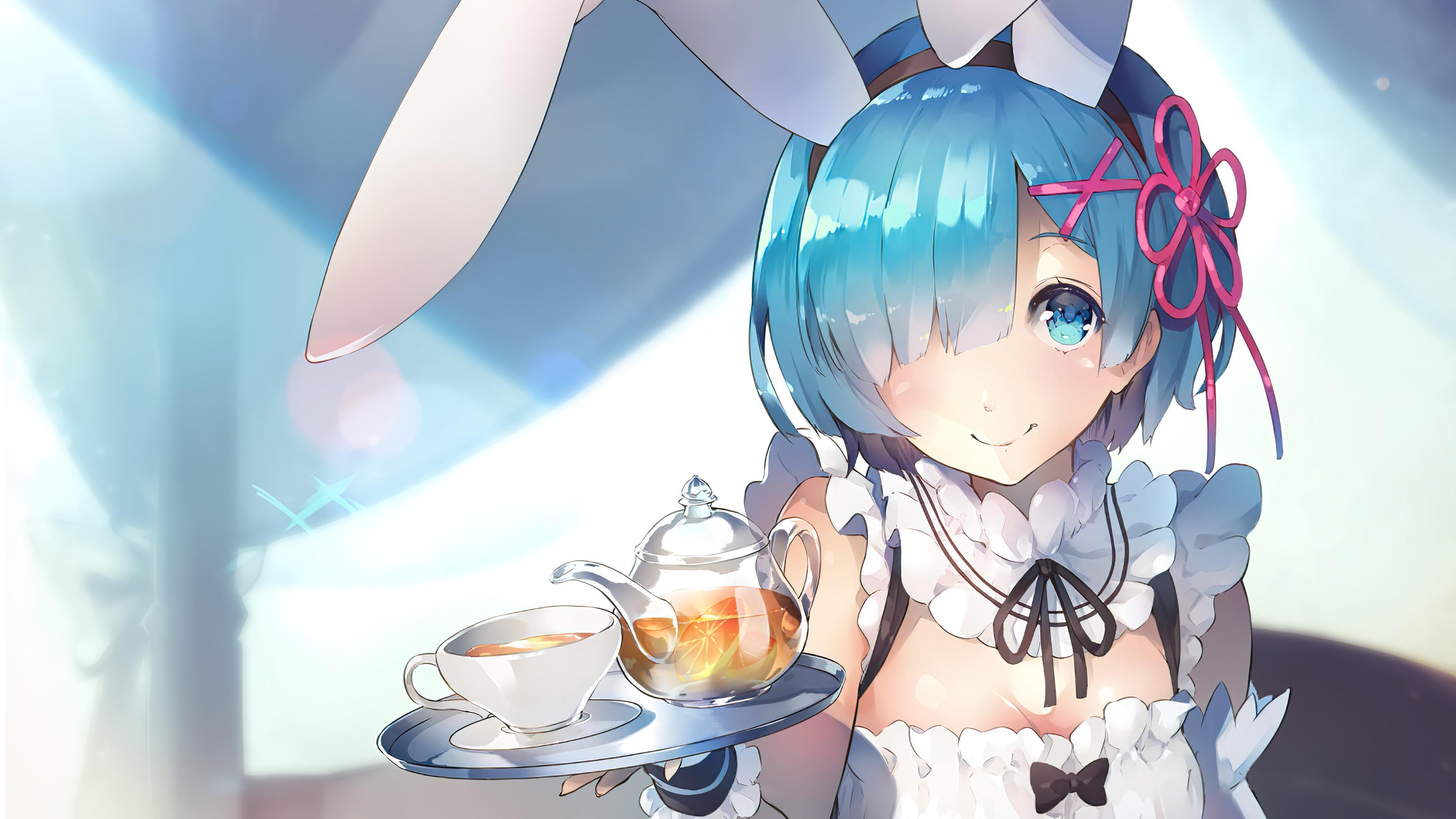 HD wallpaper, Anime, Bunny, Maid, Girl, Re Zero, 4K, Ram