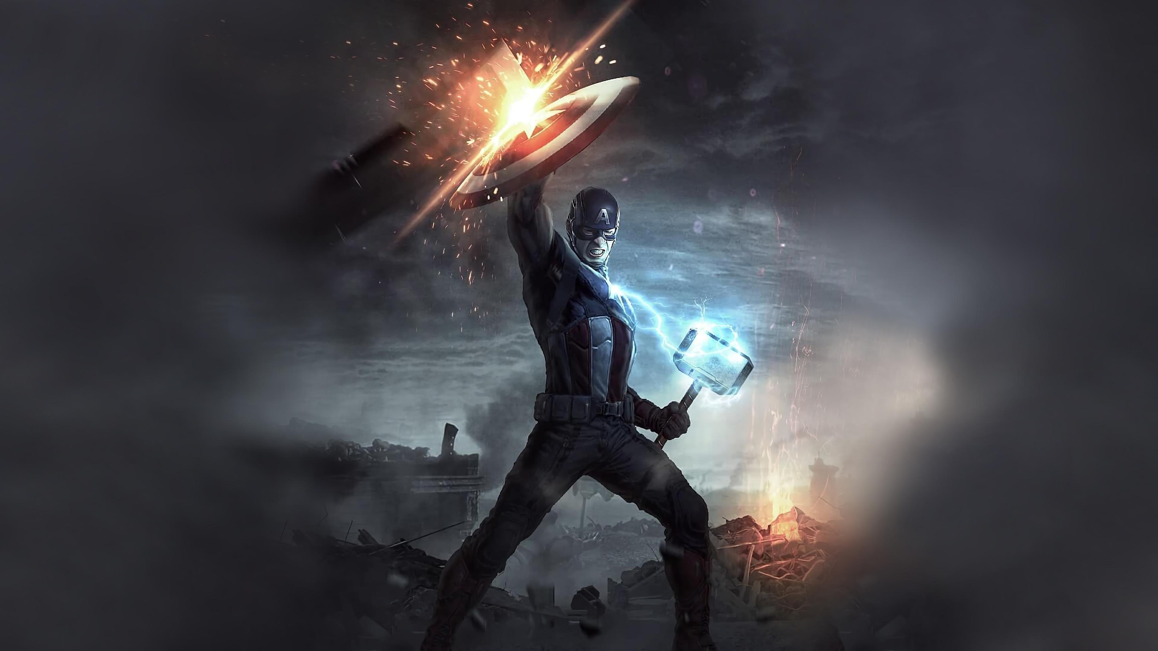 HD wallpaper, Captain America, Hammer, 4K, Mjolnir, Avengers Endgame