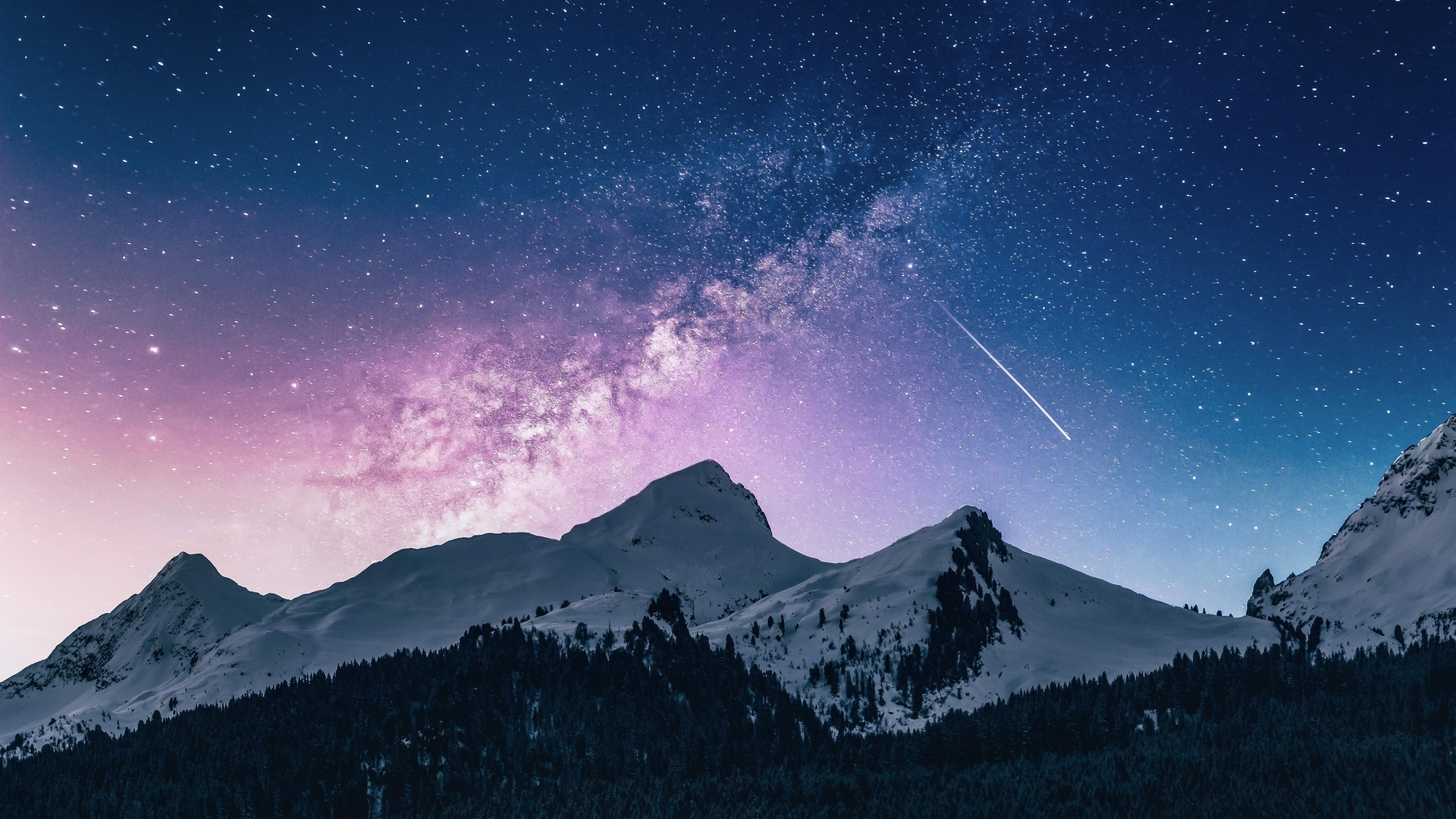 HD wallpaper, Scenery, Sky, Milky Way, 4K, Stars, Mountain, Night
