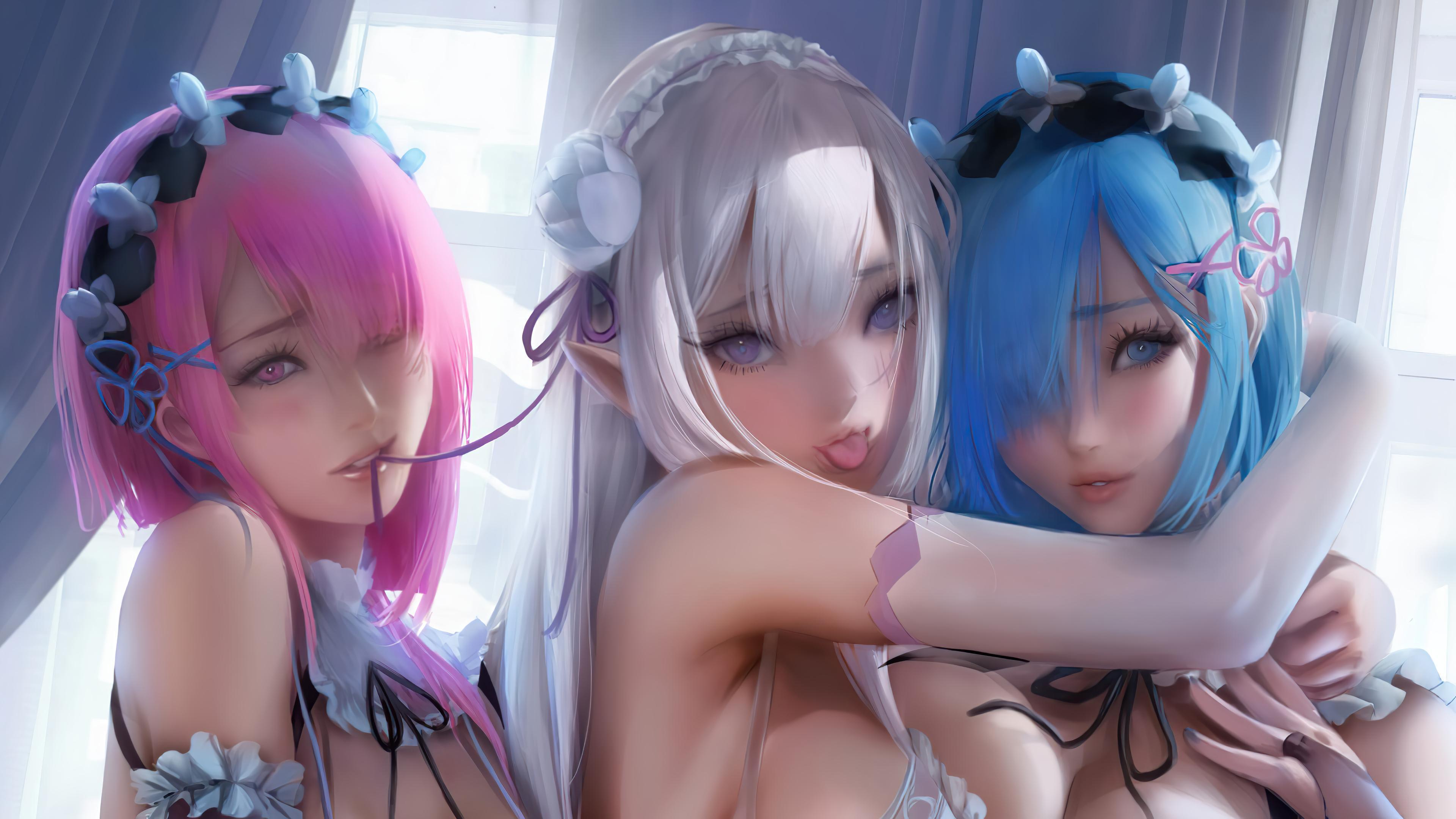 HD wallpaper, Emilia, Anime, Rem, Re Zero, Girls, 4K, Ram