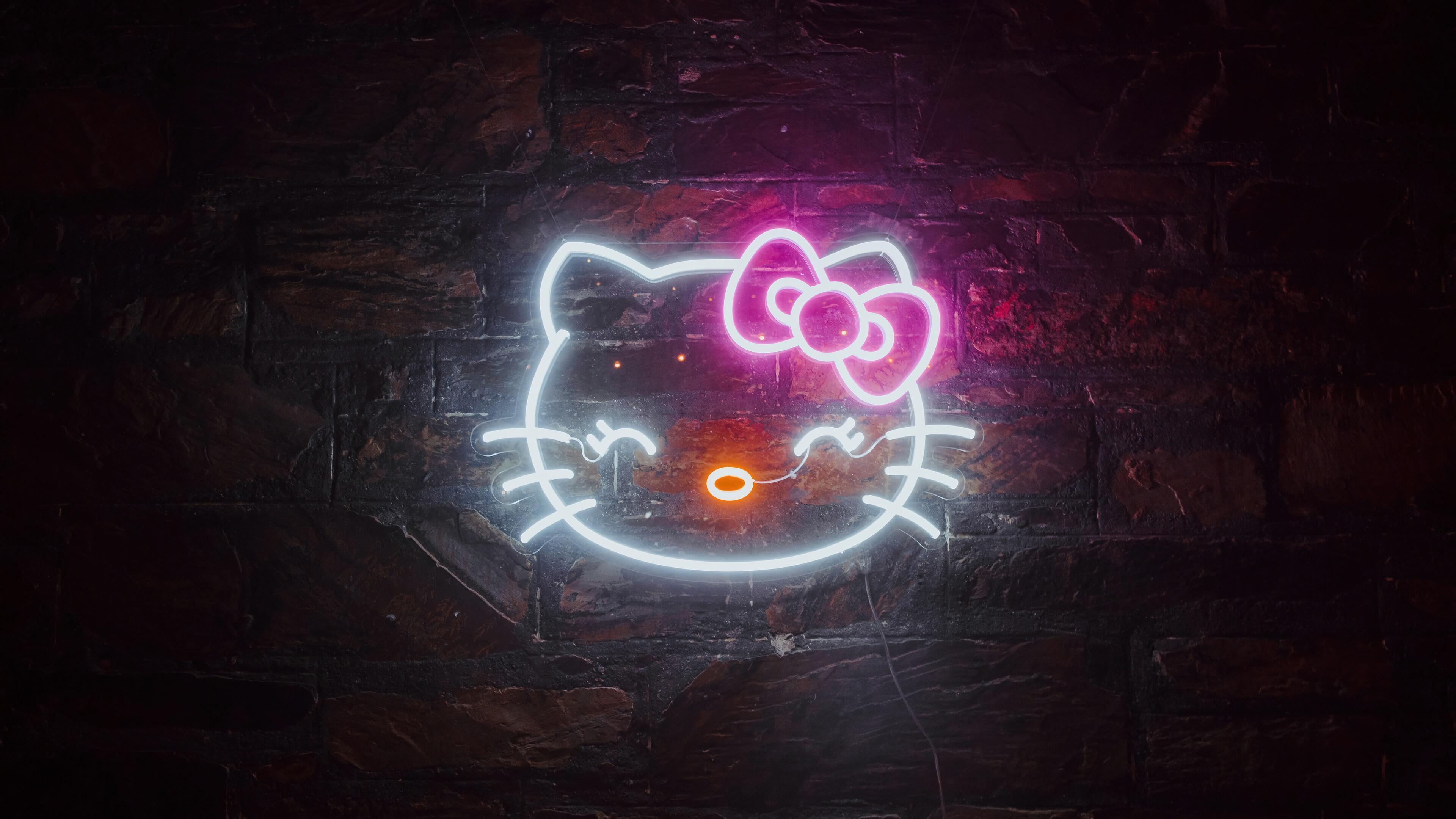 HD wallpaper, Neon, Hello Kitty, 4K, Light, Sign, Background