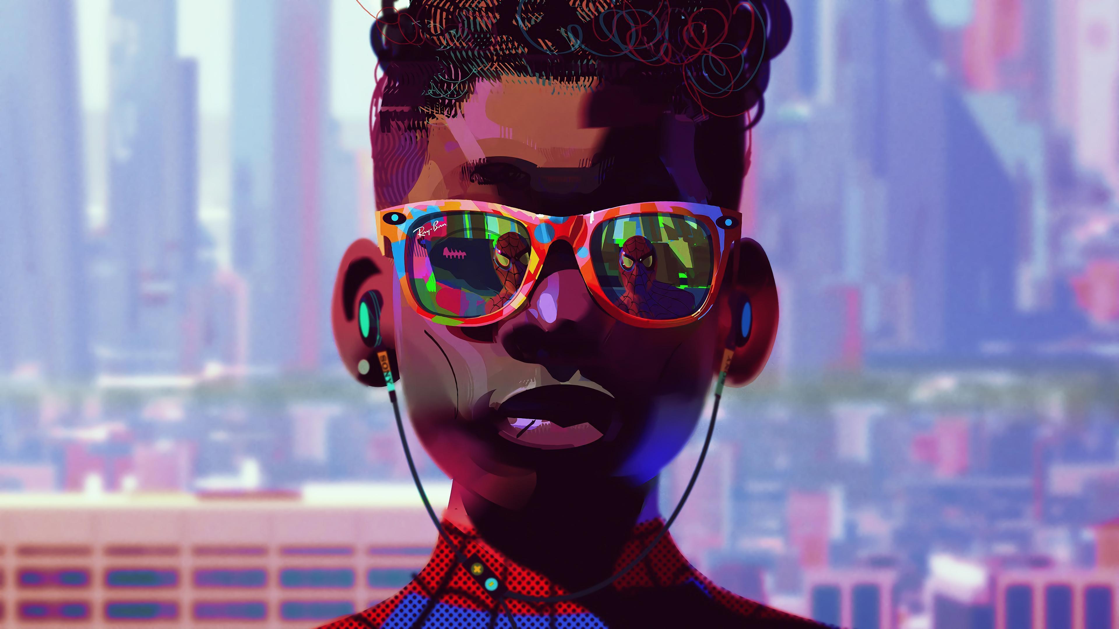 HD wallpaper, Spider Man Into The Spider Verse, Miles Morales, Sunglasses, 4K