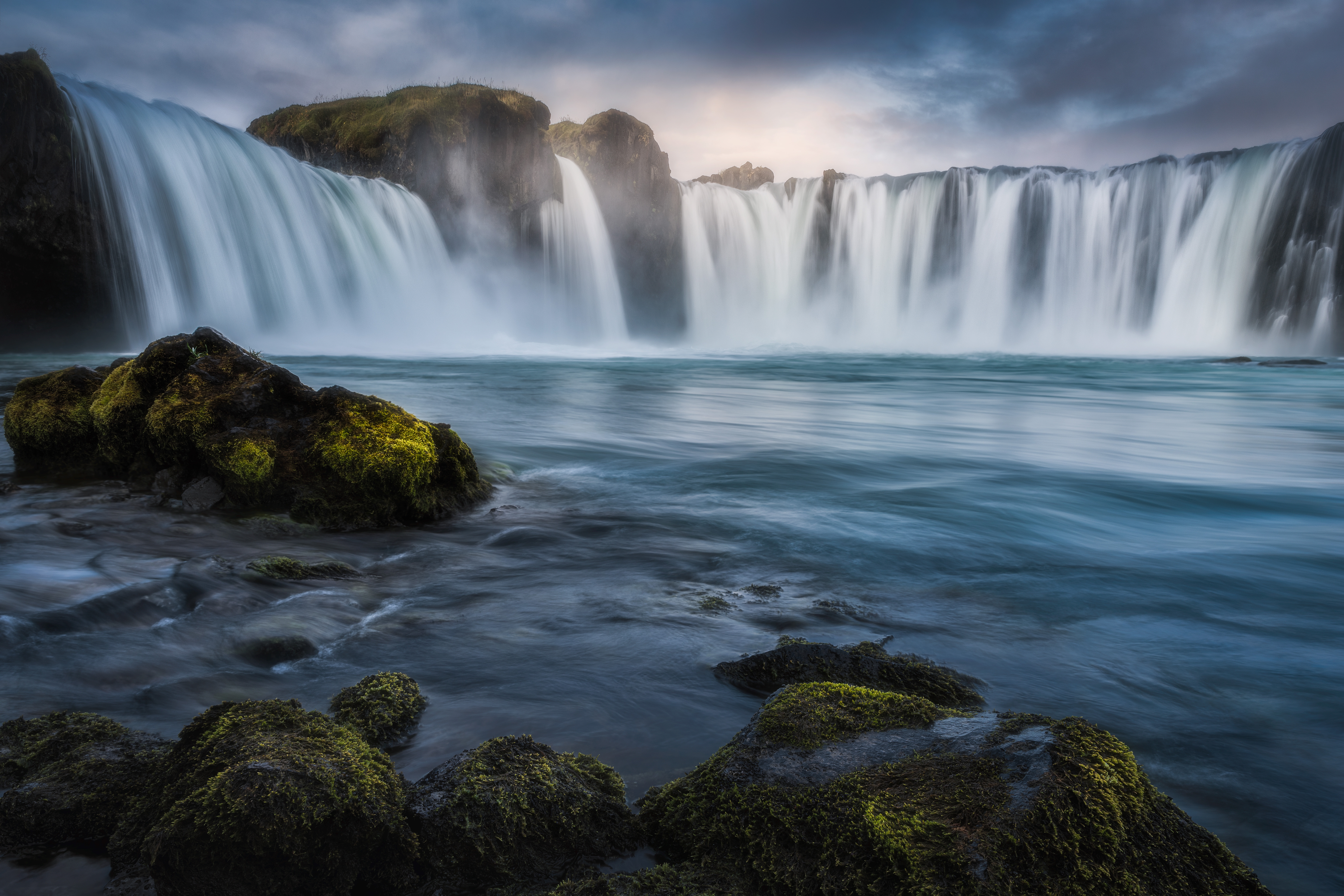 HD wallpaper, 8K, 5K, Godafoss Waterfall, Sunrise, Iceland, Morning, Long Exposure