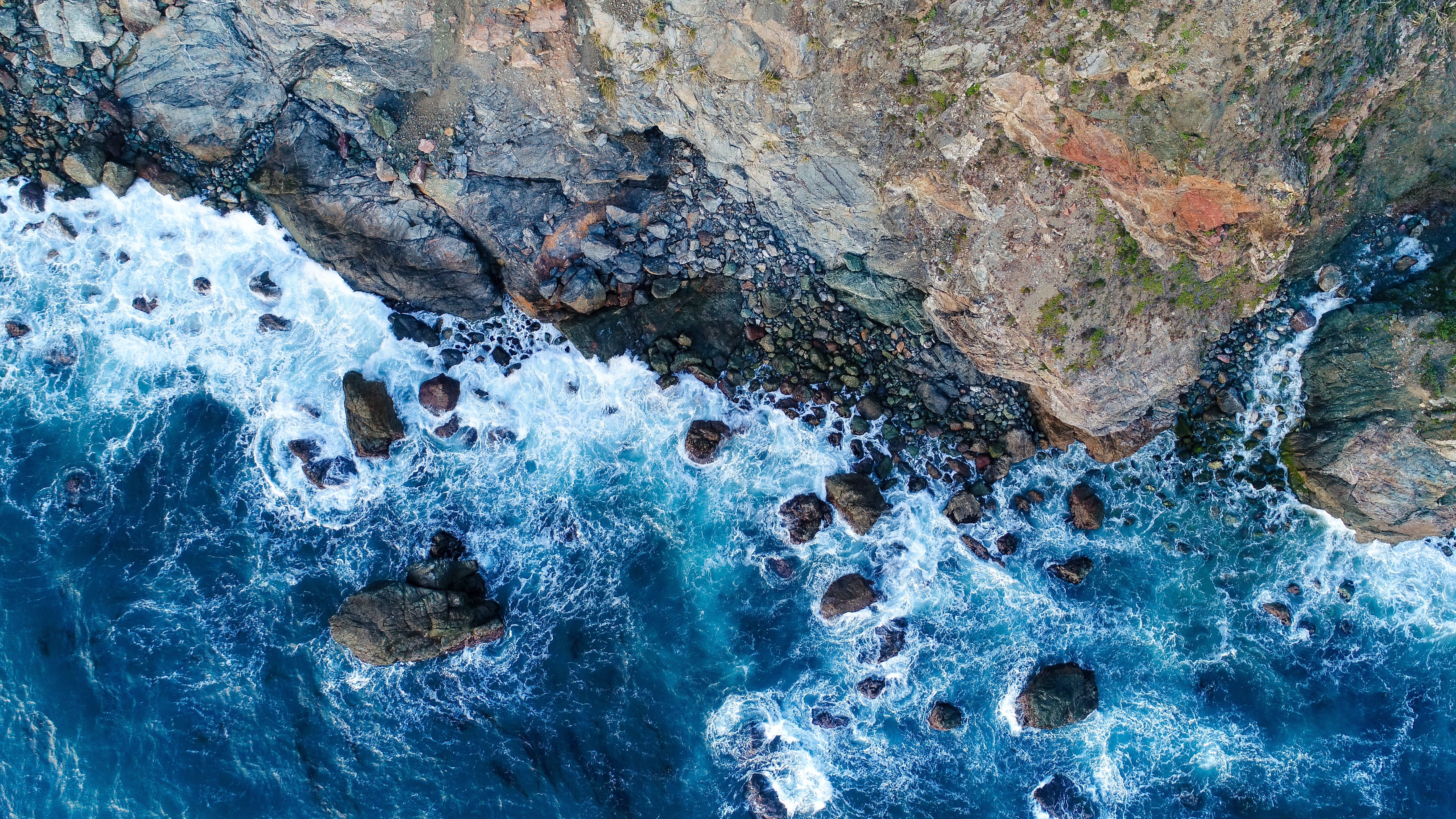 HD wallpaper, Aerial View, Rocky Coast, Long Exposure, Blue Waves, Big Sur, Beach, 5K