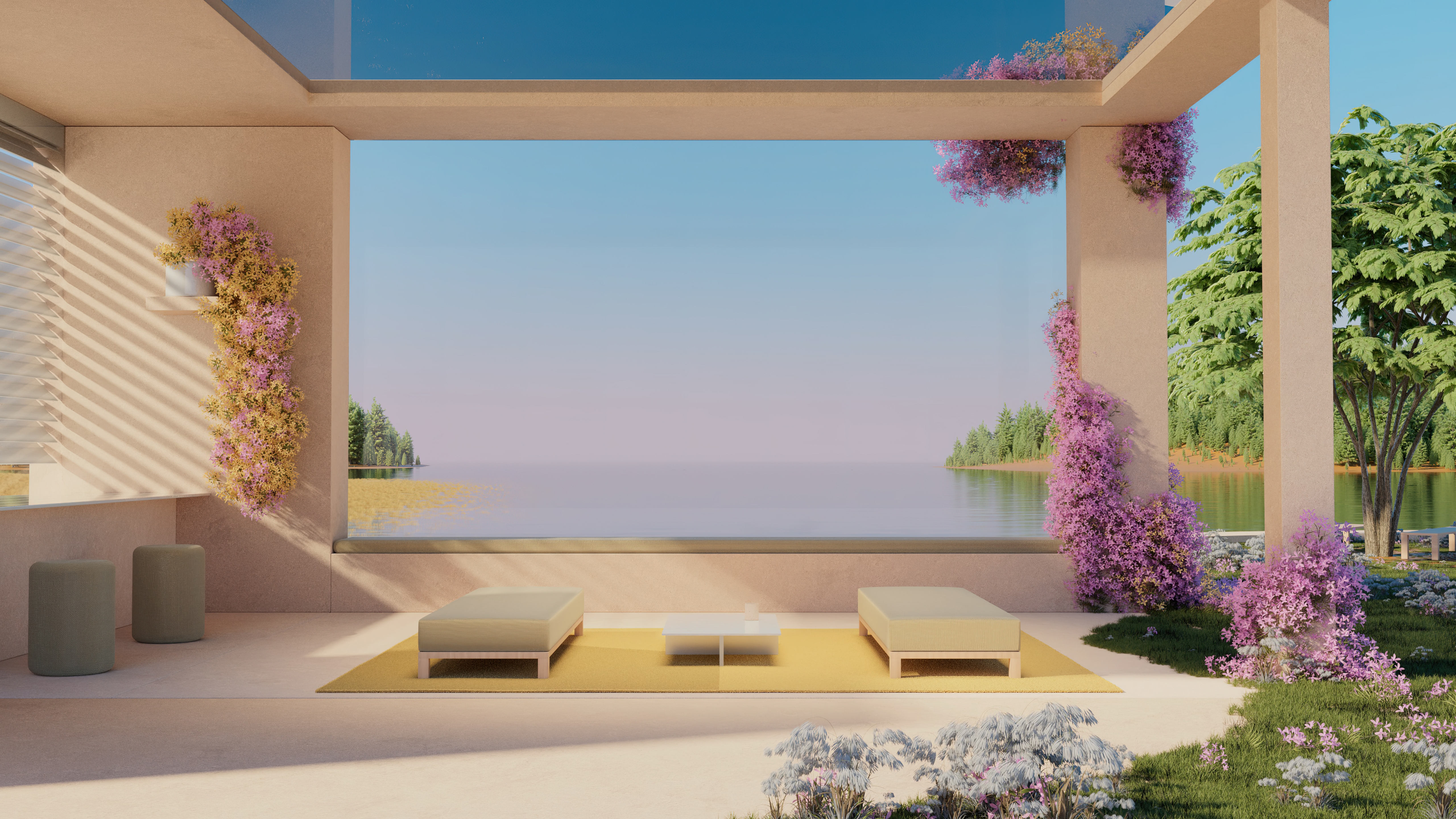 HD wallpaper, Lake, Contemporary Architecture, Modern Architecture, Microsoft Design, Outdoor, 5K, Aesthetic Interior