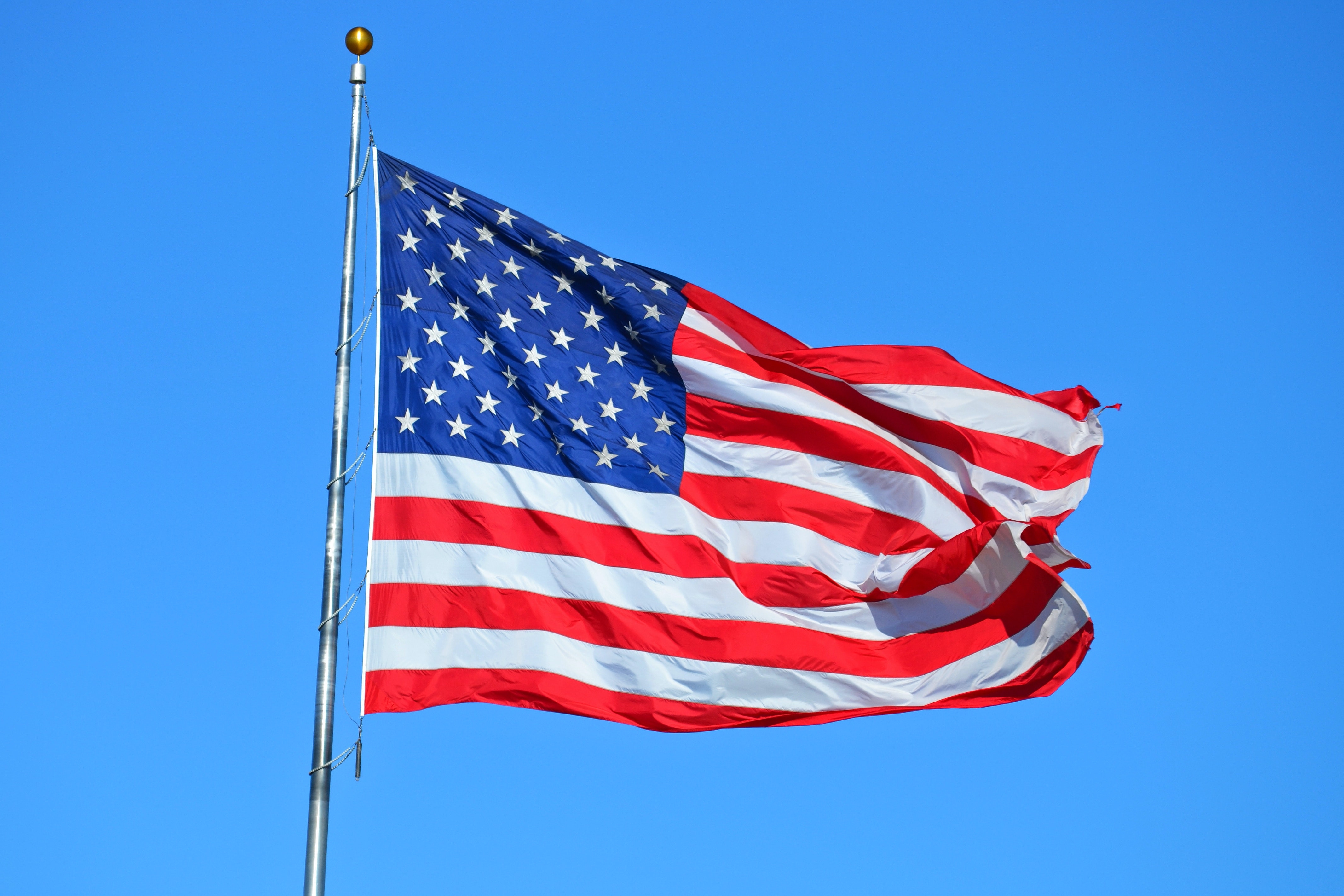 HD wallpaper, Flag Of The United States, 5K, Blue Sky, American Flag, National Flag, Flag Of Usa