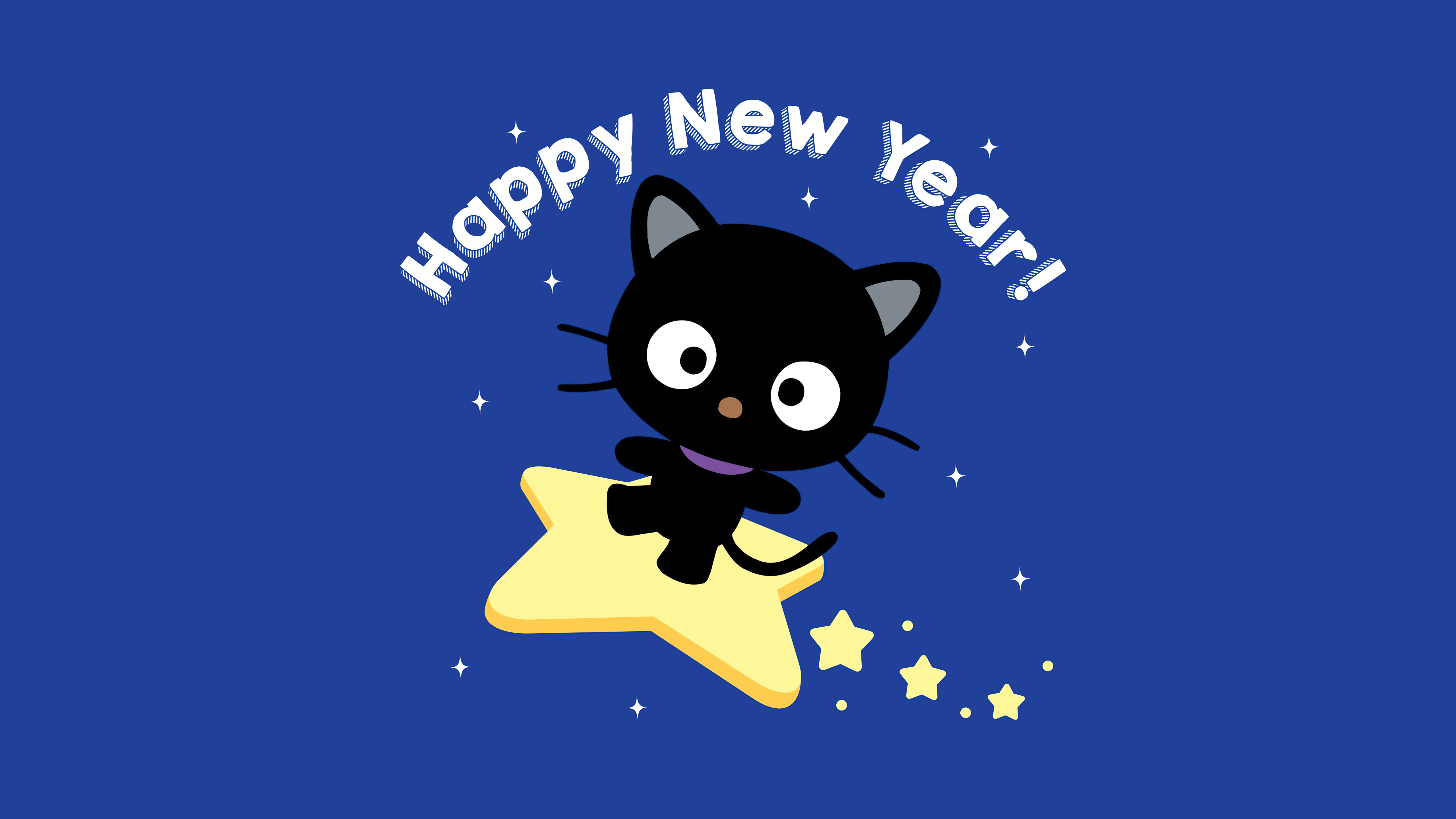 HD wallpaper, Cute Cartoon, 5K, Blue Background, Chococat, Happy New Year