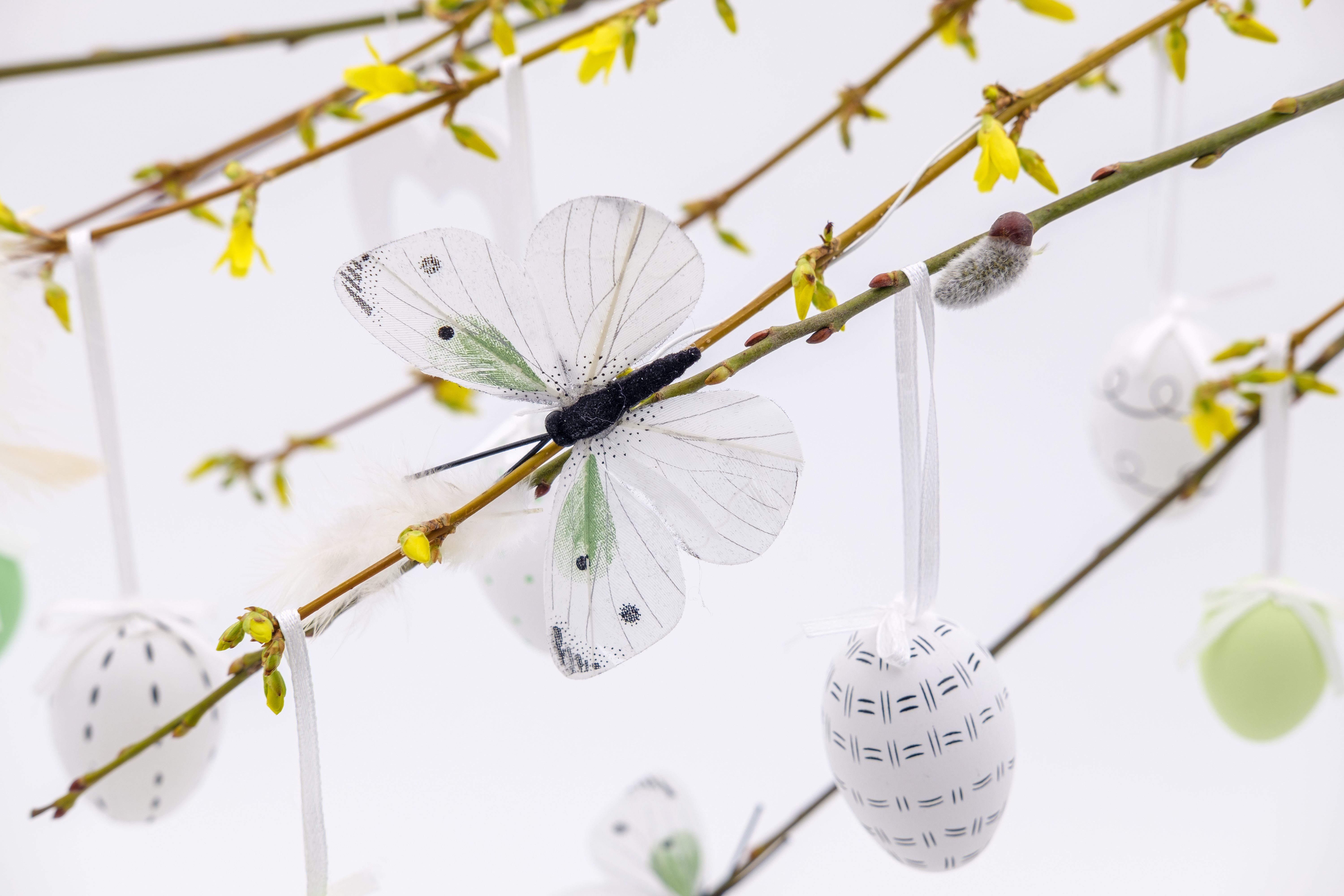 HD wallpaper, Branches, Easter Decoration, Easter Eggs, Mayfly, 5K, White