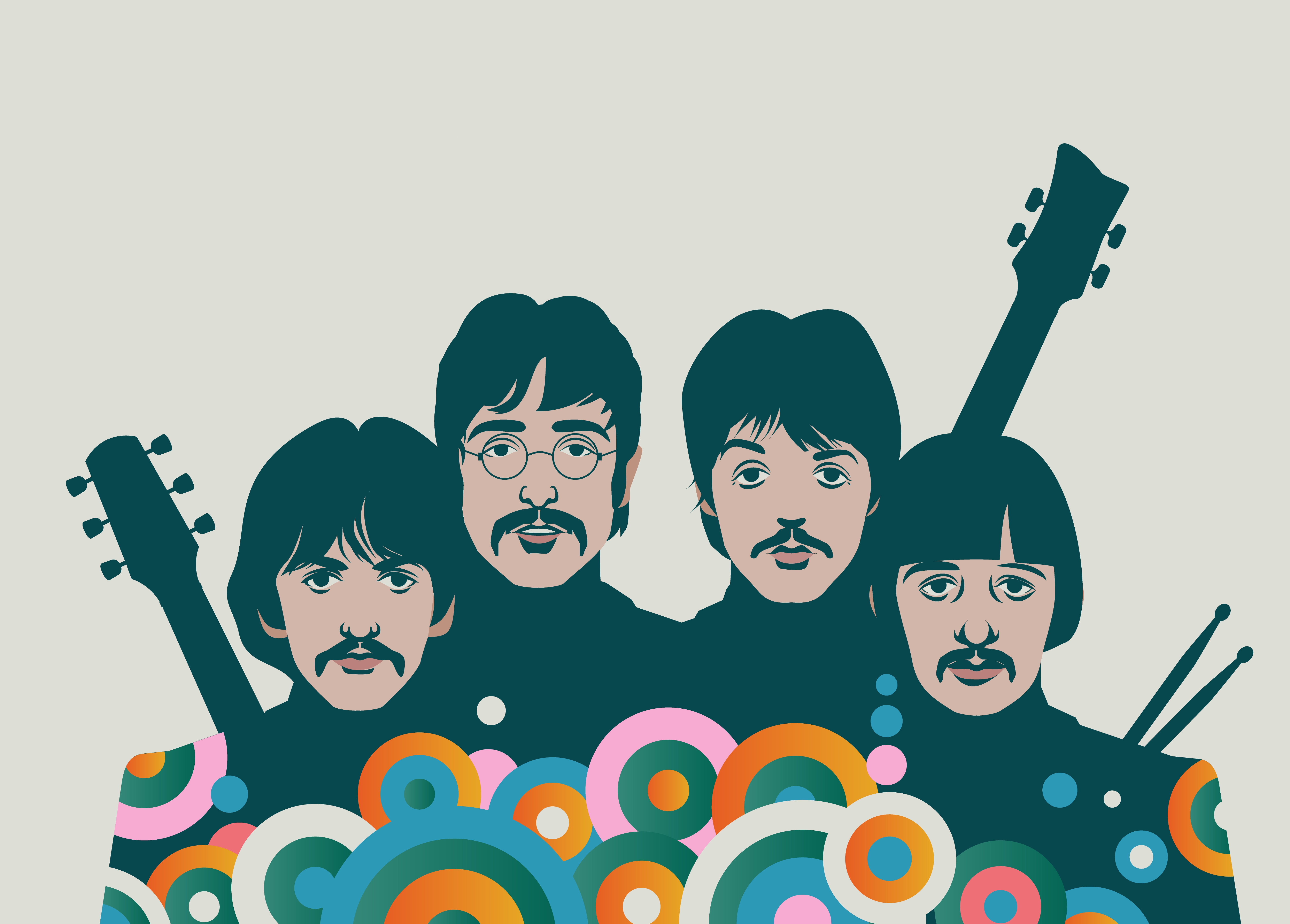 HD wallpaper, Ringo Starr, George Harrison, John Lennon, Paul Mccartney, Illustration, The Beatles, 5K