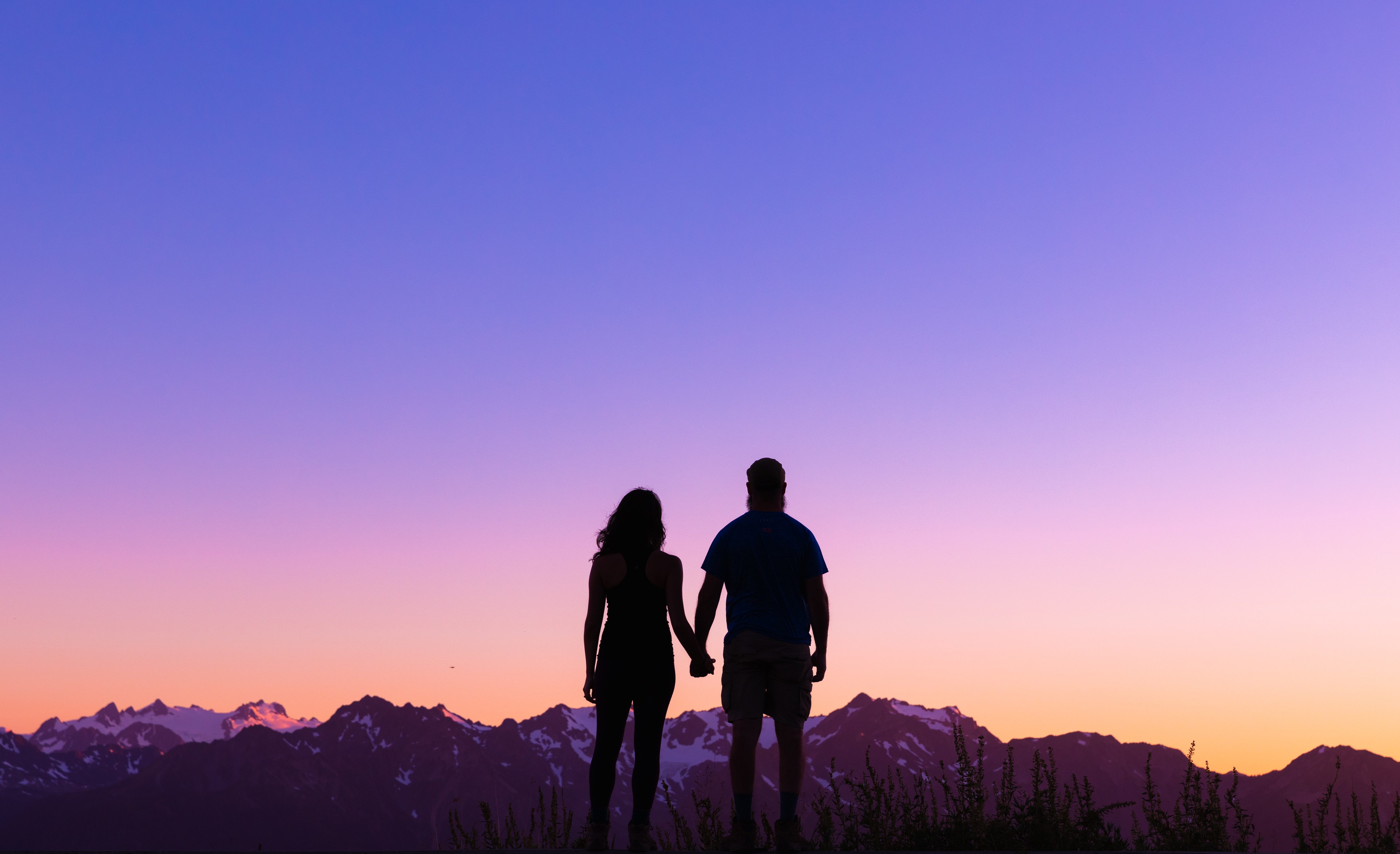 HD wallpaper, Romantic, Lovers, Glacier Mountains, Couple, Together, , Hands Together, 5K, Sunrise, Silhouette, Clear Sky, Outdoor