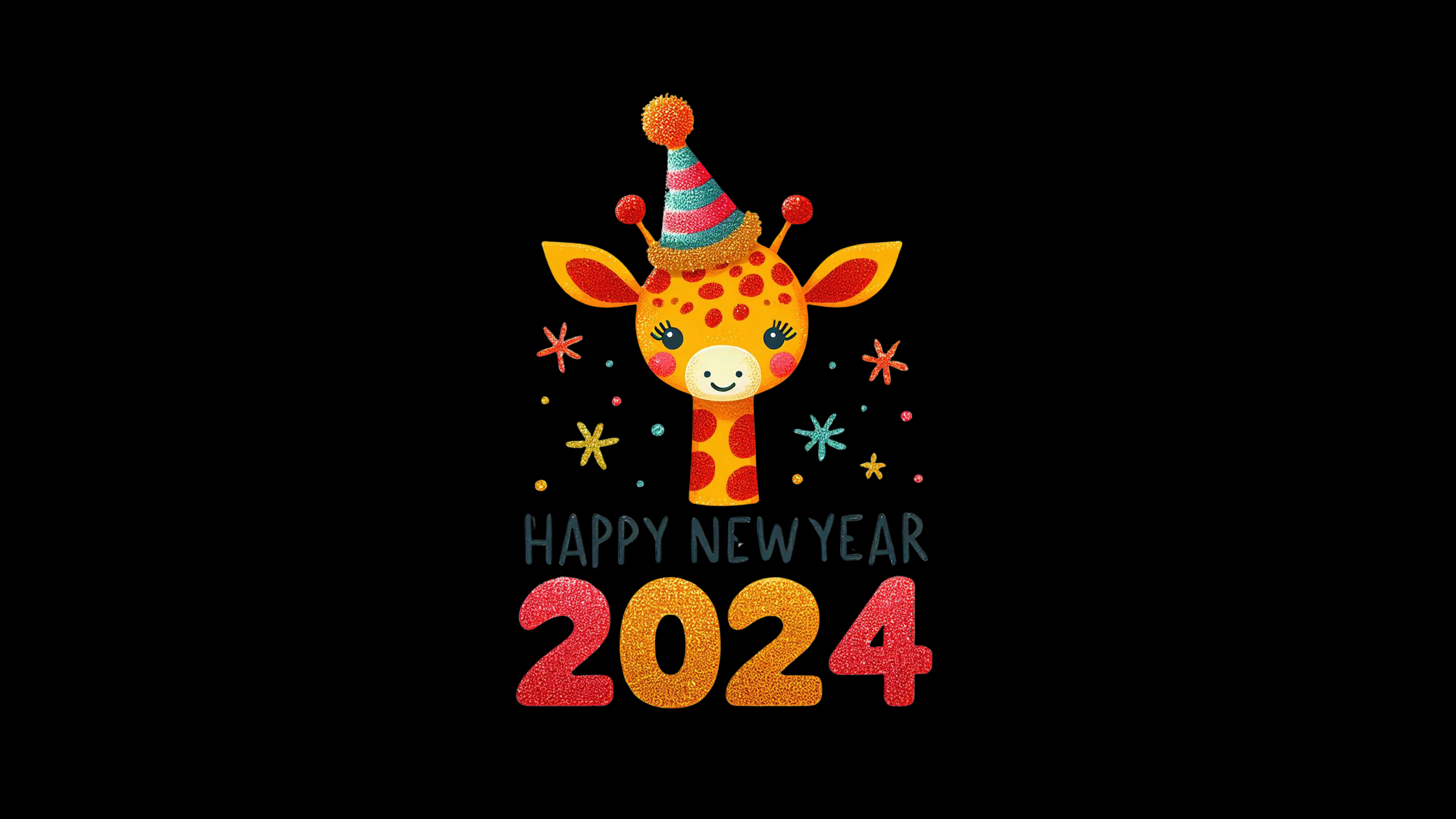 HD wallpaper, 5K, Black Background, Ai Art, Amoled, Cute Art, Happy New Year 2024, 8K, Giraffe