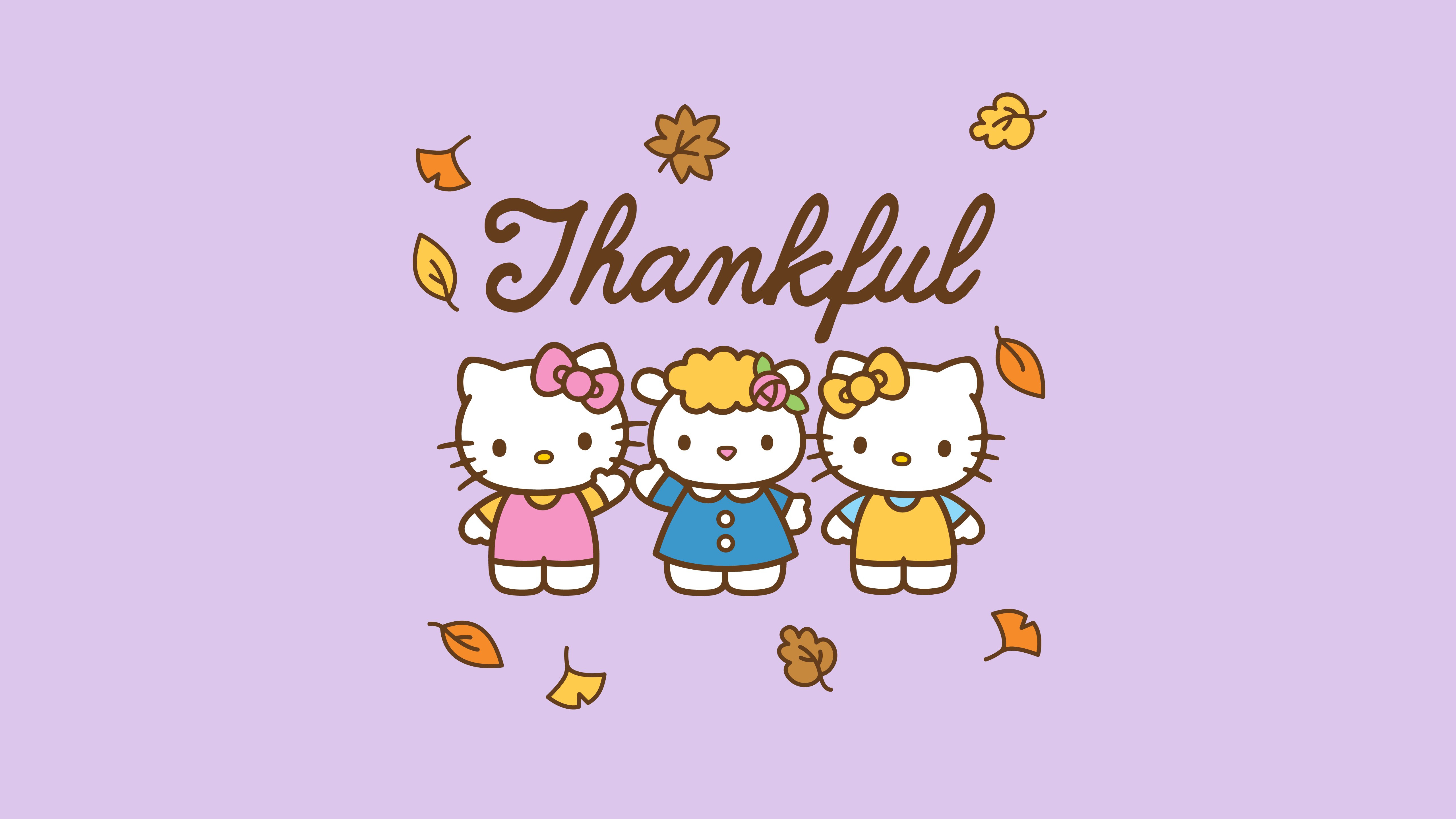 HD wallpaper, Happy Thanksgiving, 5K, Lavender Background, Thankful, Hello Kitty