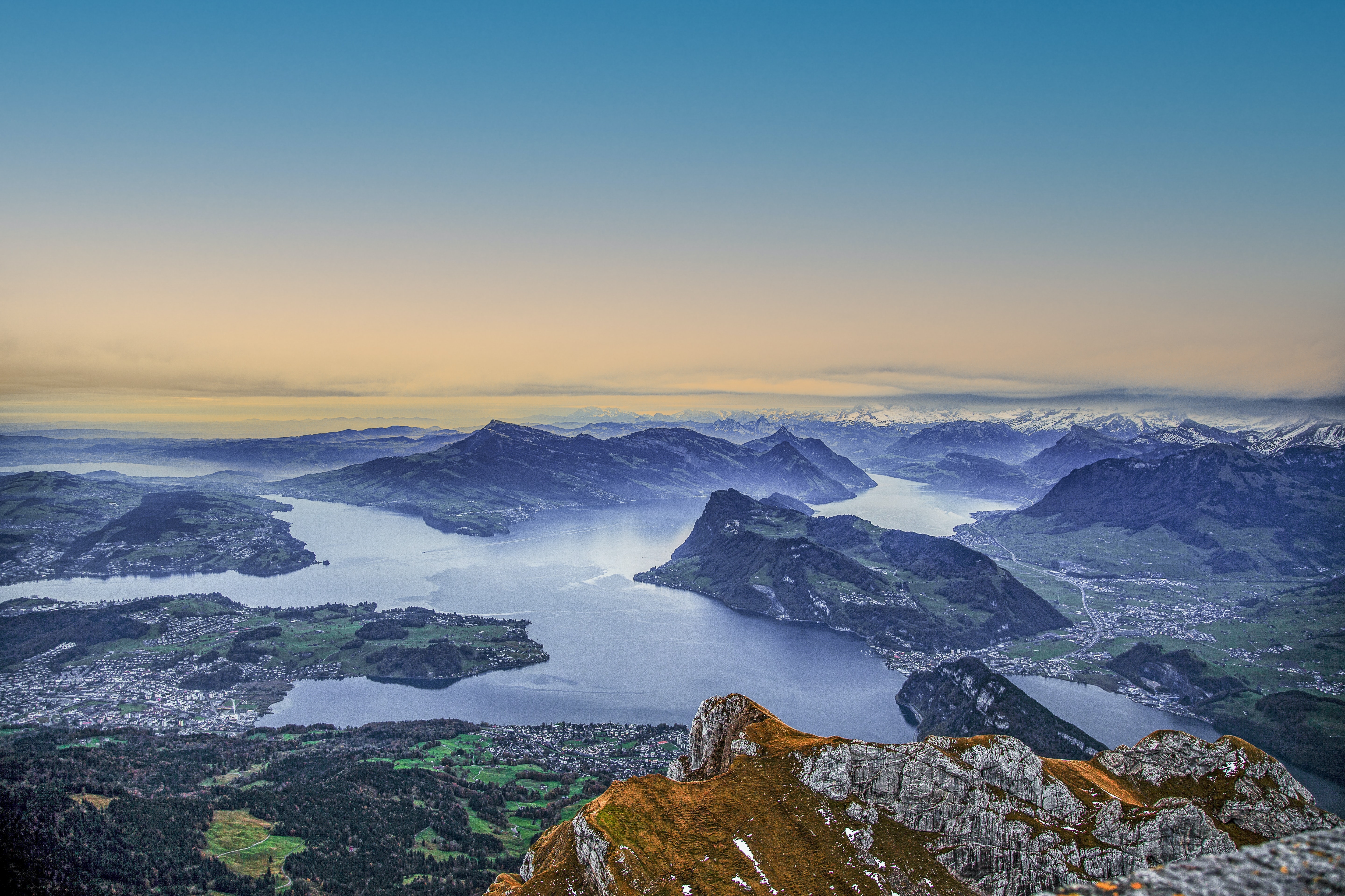 HD wallpaper, Horizon, Swiss Alps, Snow Covered, Lake Lucerne, Mountain Range, 5K, Aerial View, Switzerland, Landscape
