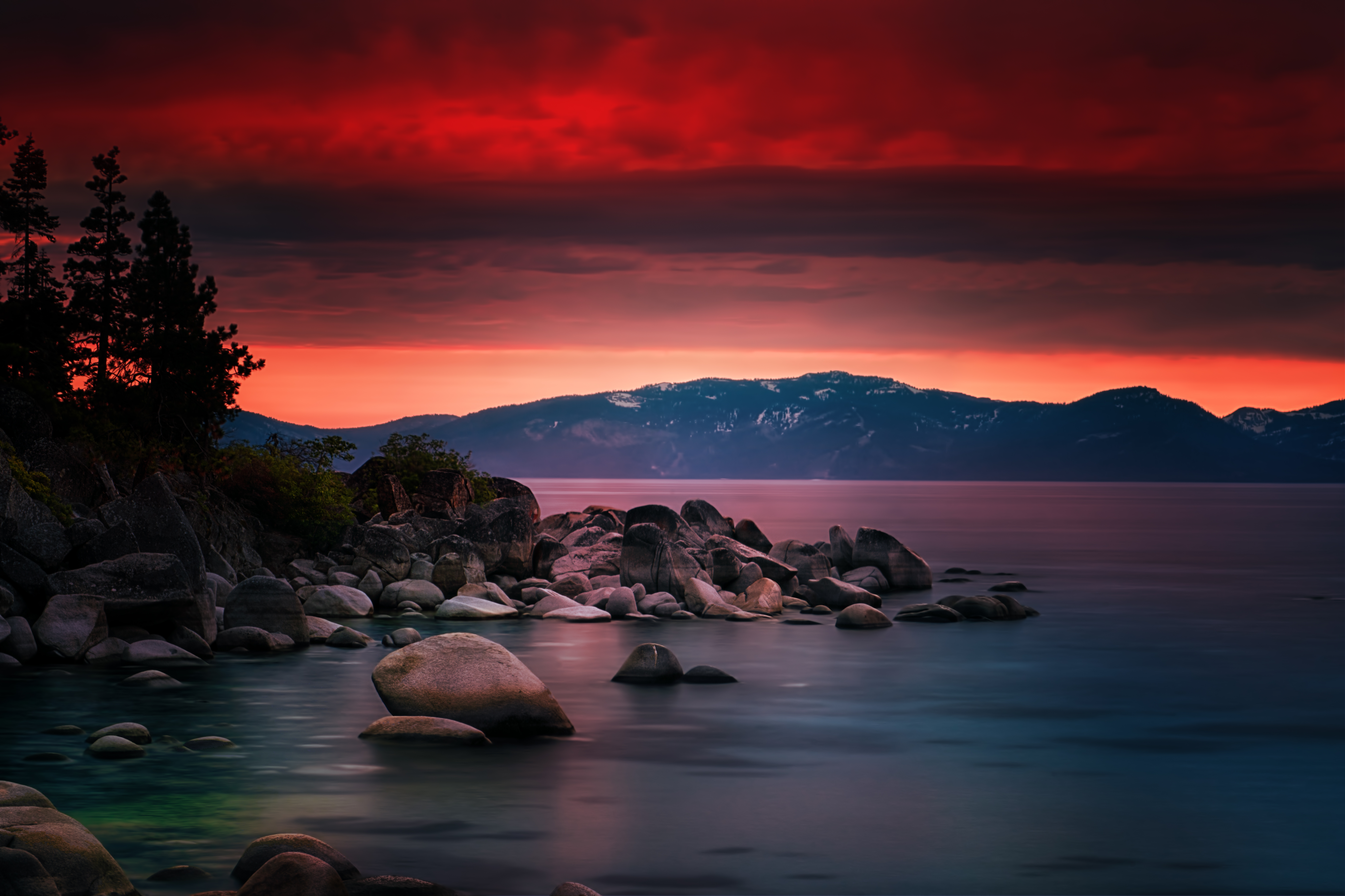 HD wallpaper, Sunset, 8K, 5K, Sand Harbor, Long Exposure, Dusk, Lake Tahoe