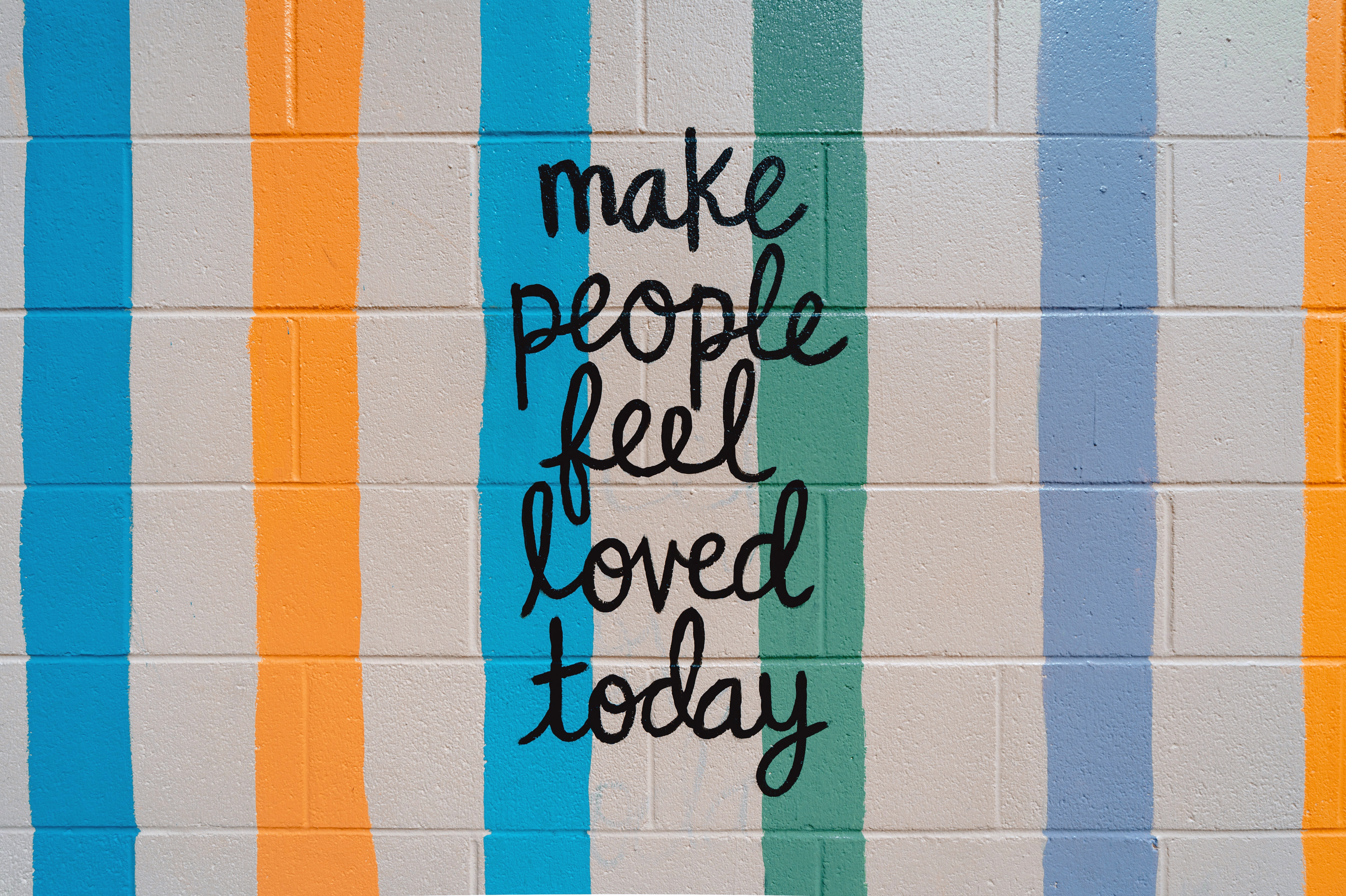 HD wallpaper, Make People Feel, Popular Quotes, Colorful, Stripes, Love Today, 5K, Brick Wall