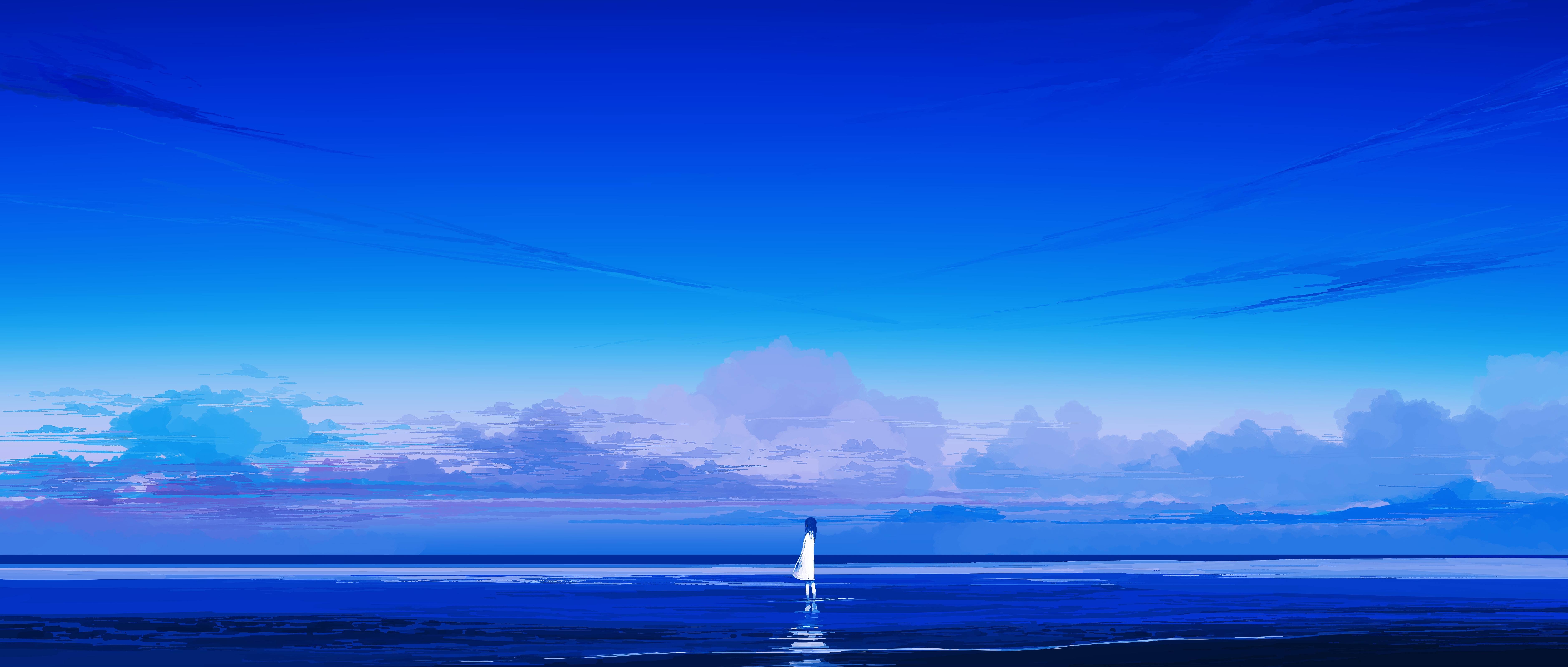 HD wallpaper, Panoramic, 5K, Alone, Horizon, Lonely, Mood, Blue Sky, Beach