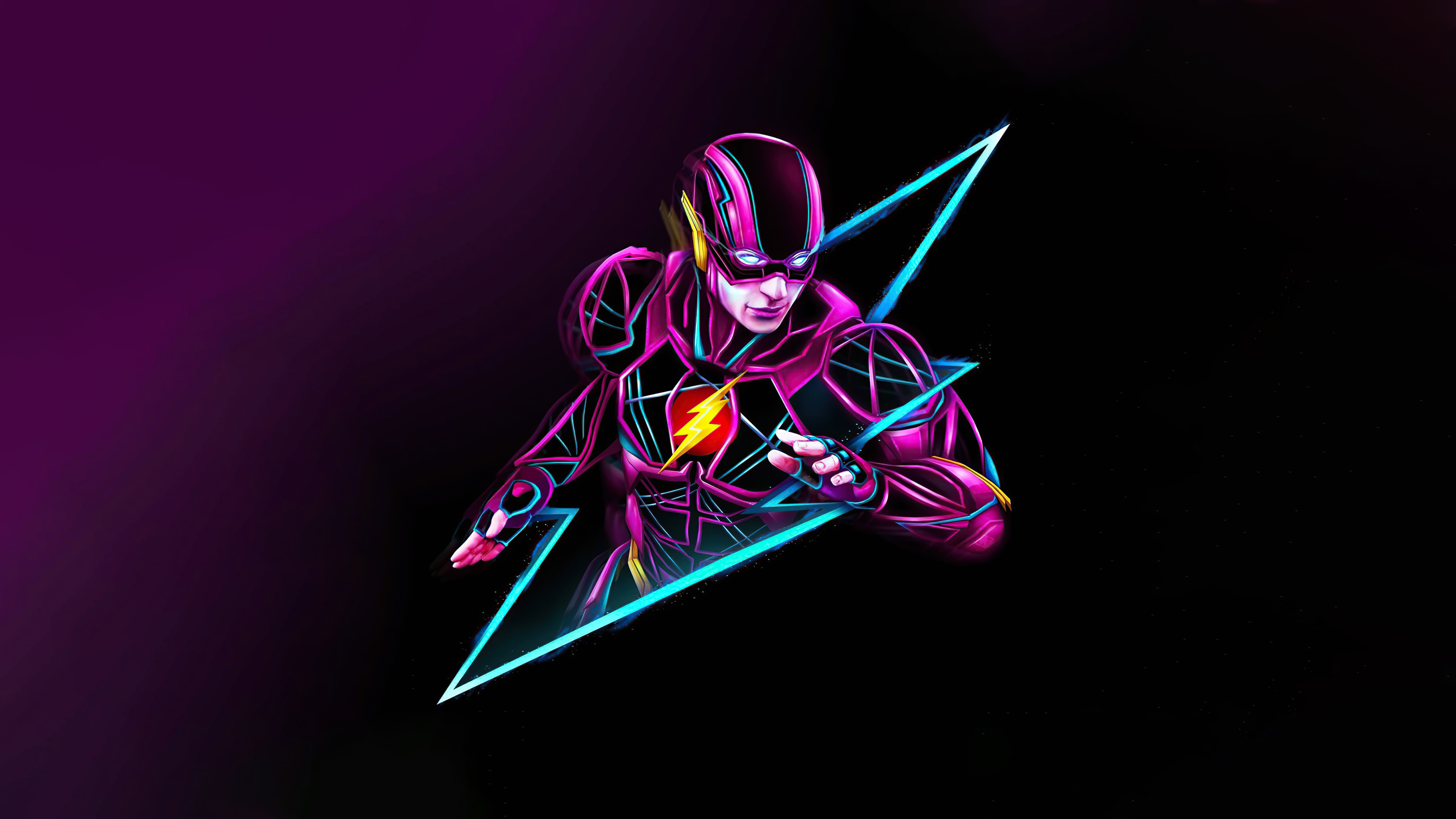 HD wallpaper, The Flash, Neon Art, 5K, Purple Background, Multicolor