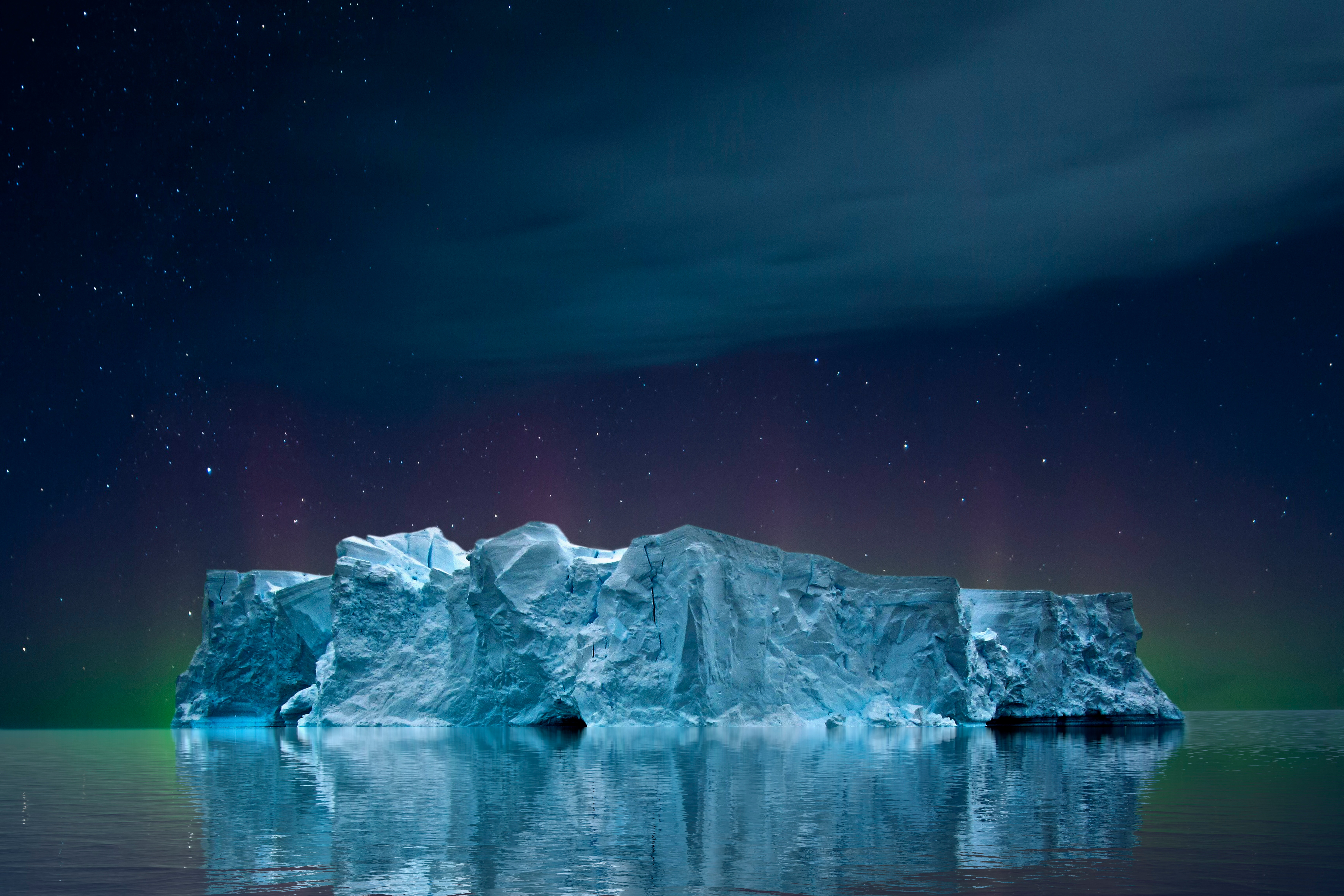 HD wallpaper, Clouds, Aurora Sky, Night, 5K, 8K, Iceberg, Seascape