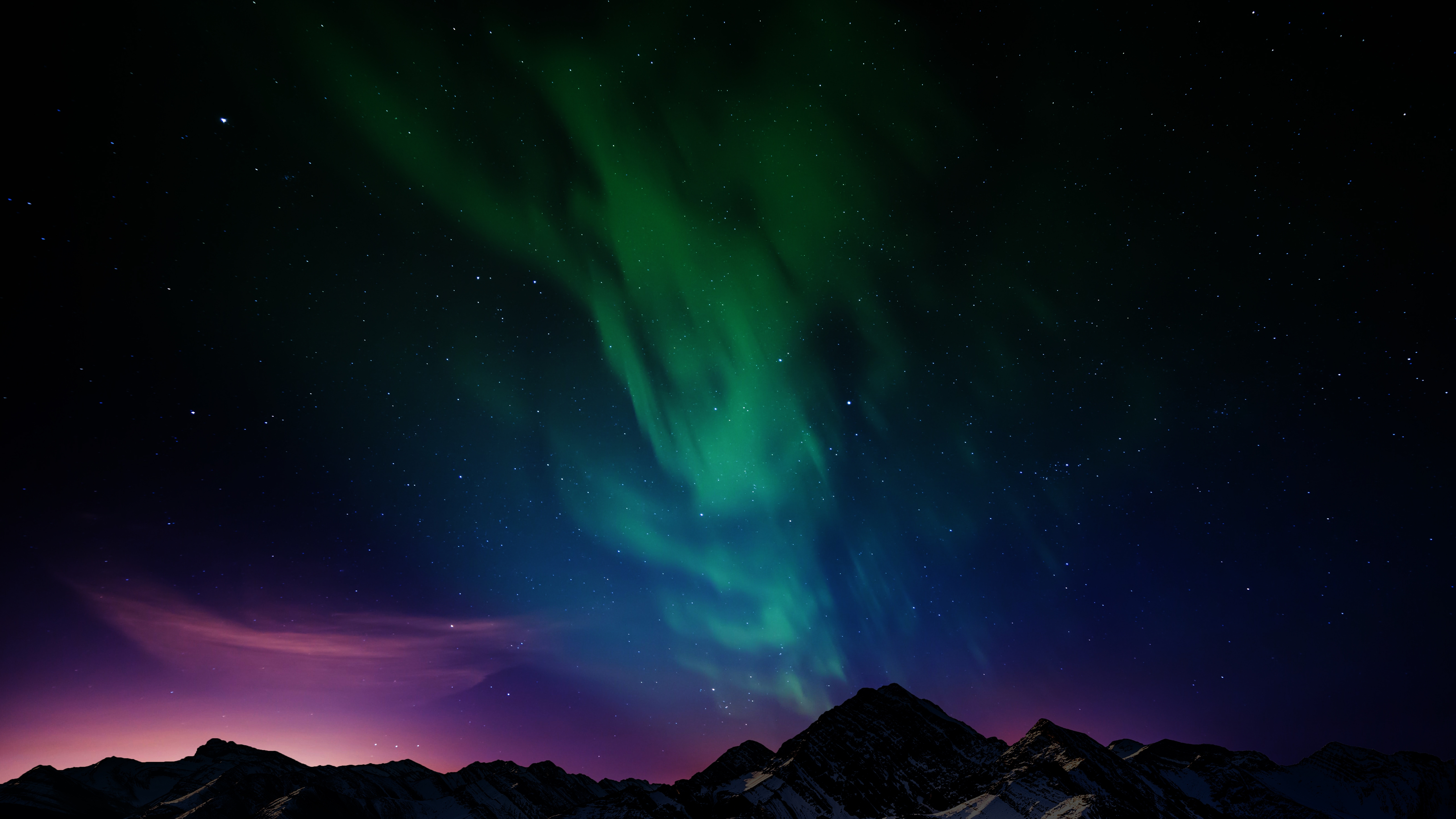 HD wallpaper, Aurora Borealis, Northern Lights, Mountain Range, Landscape, 5K, Starry Sky, Scenic, Night Time