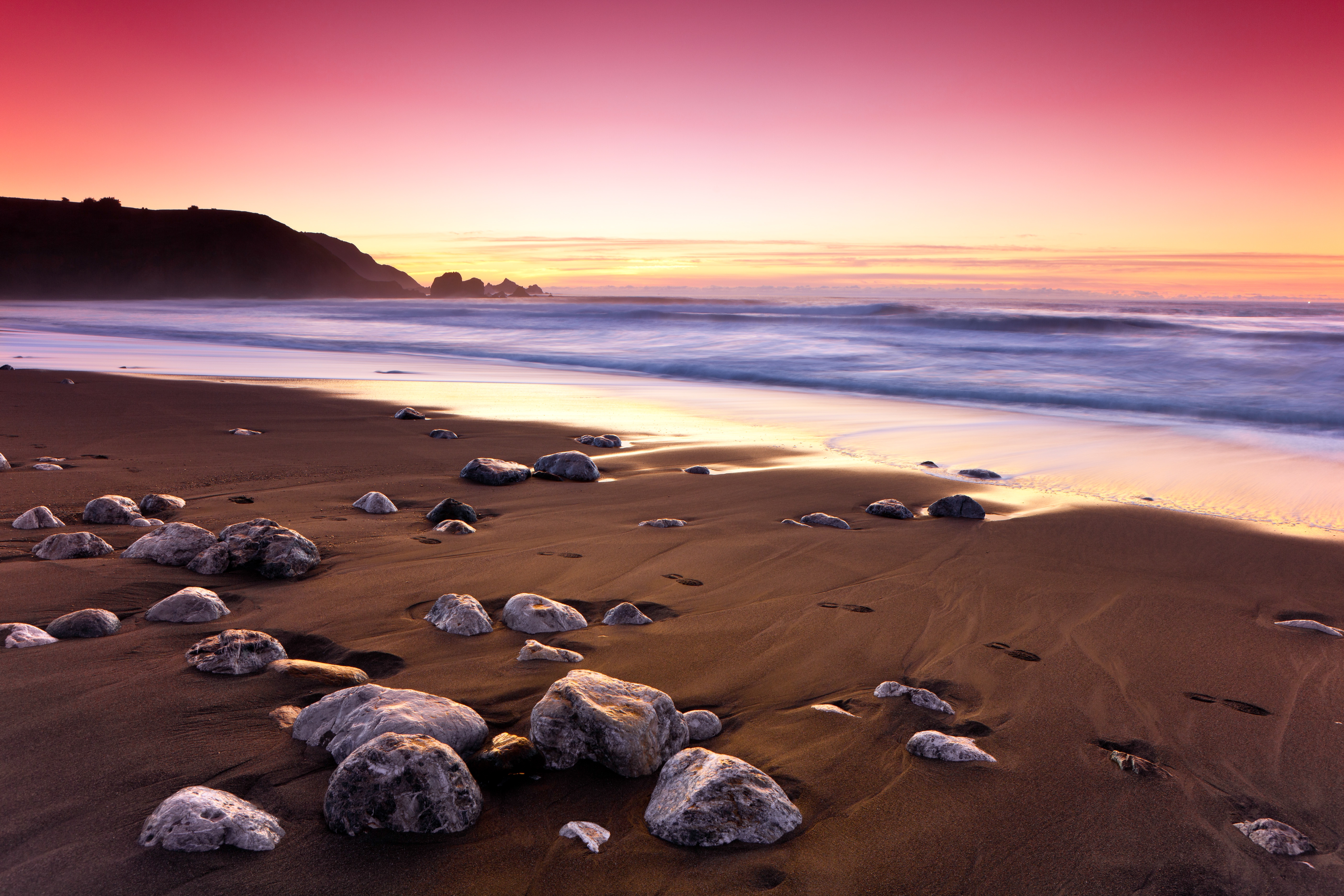 HD wallpaper, Rockaway Beach, Sunset, Ocean, Waves, Pink Sky, Beautiful, 5K, Landscape, Scenery, Seascape
