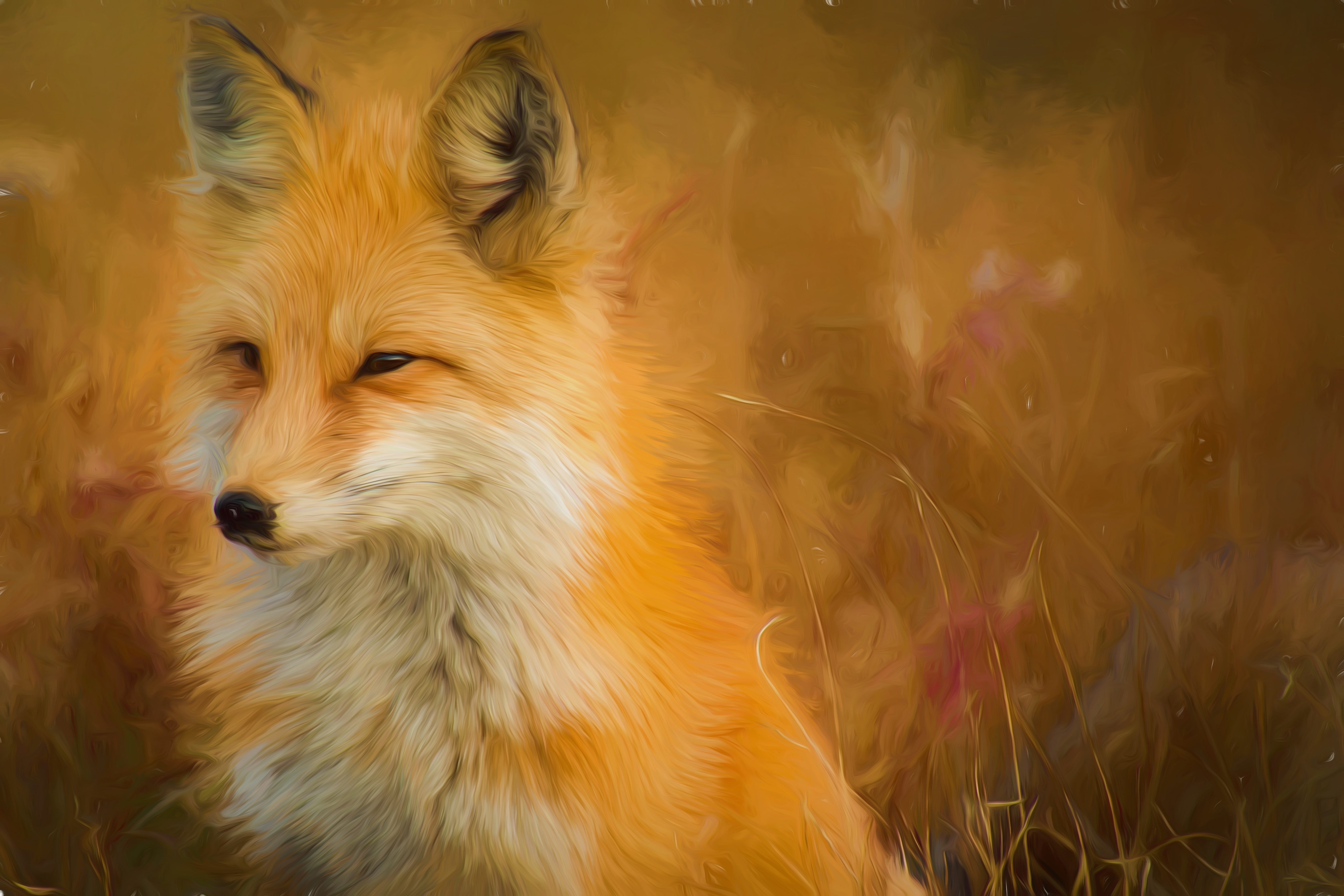 HD wallpaper, Artwork, Fox, Animal Portrait, Oil Painting, 5K, Wild Animal