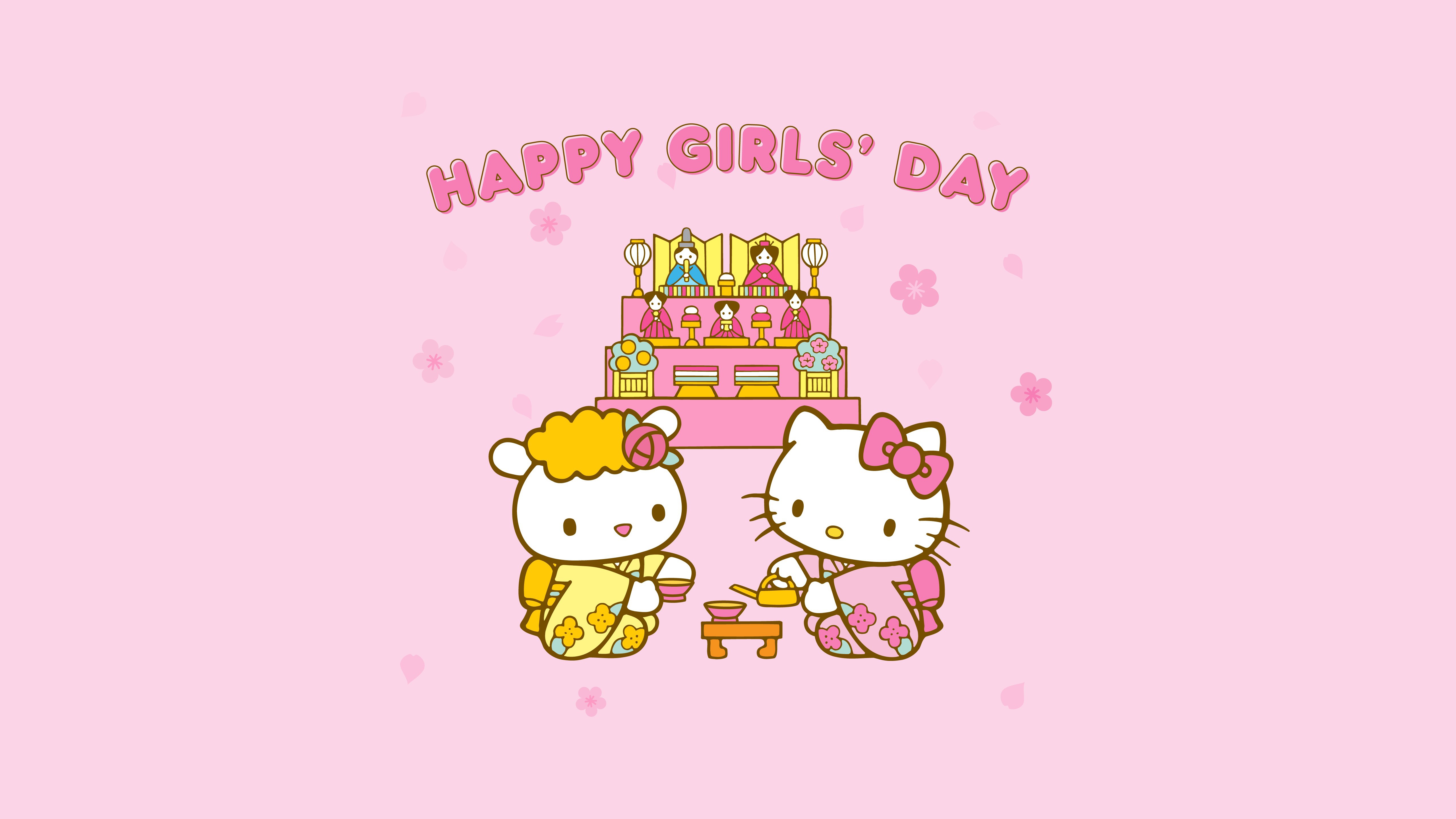 HD wallpaper, Pink Aesthetic, 5K, Sanrio, Hello Kitties, Happy Girls Day