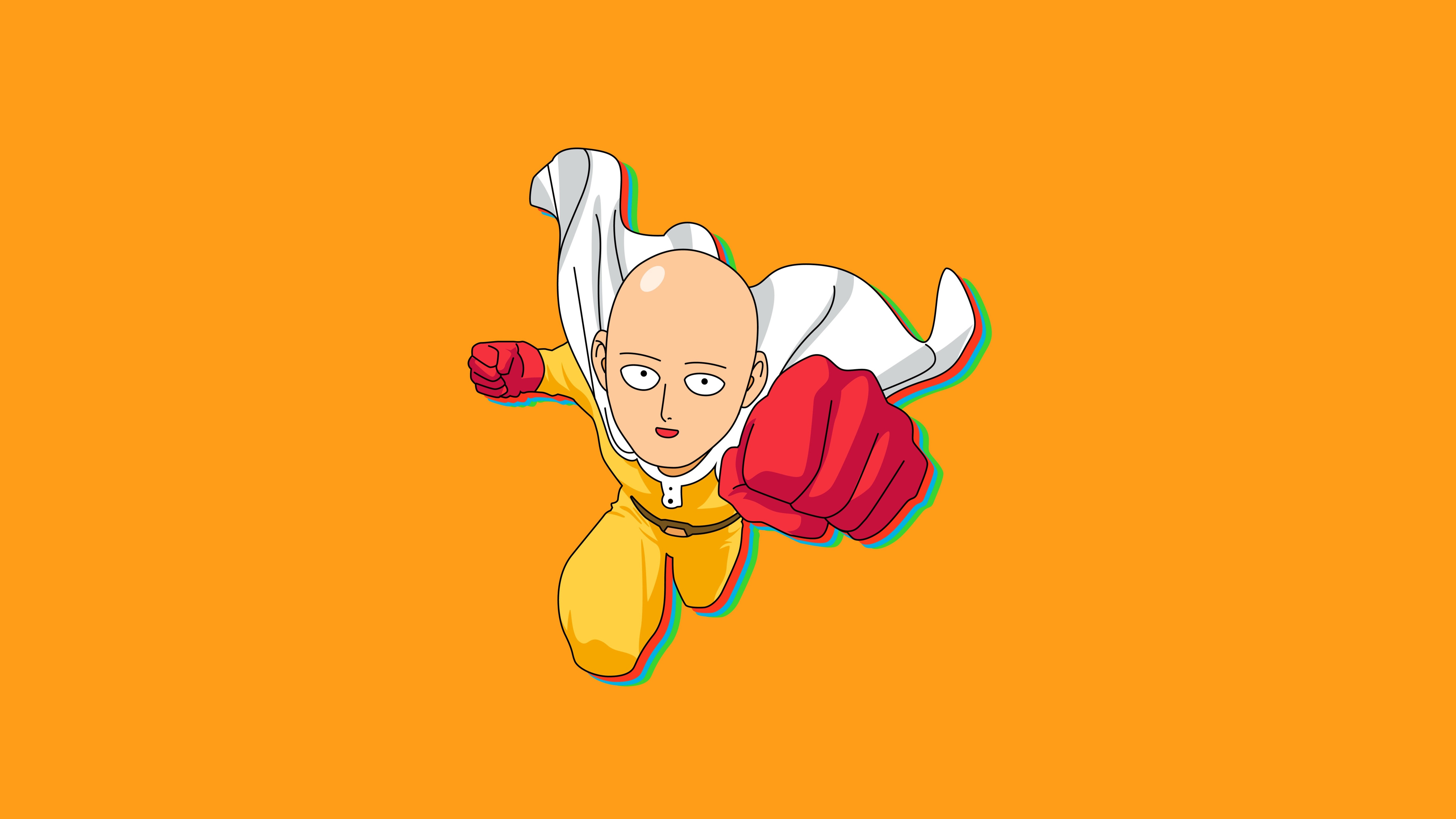HD wallpaper, One Punch Man, Cartoon, Simple, Saitama, 5K, Yellow Background