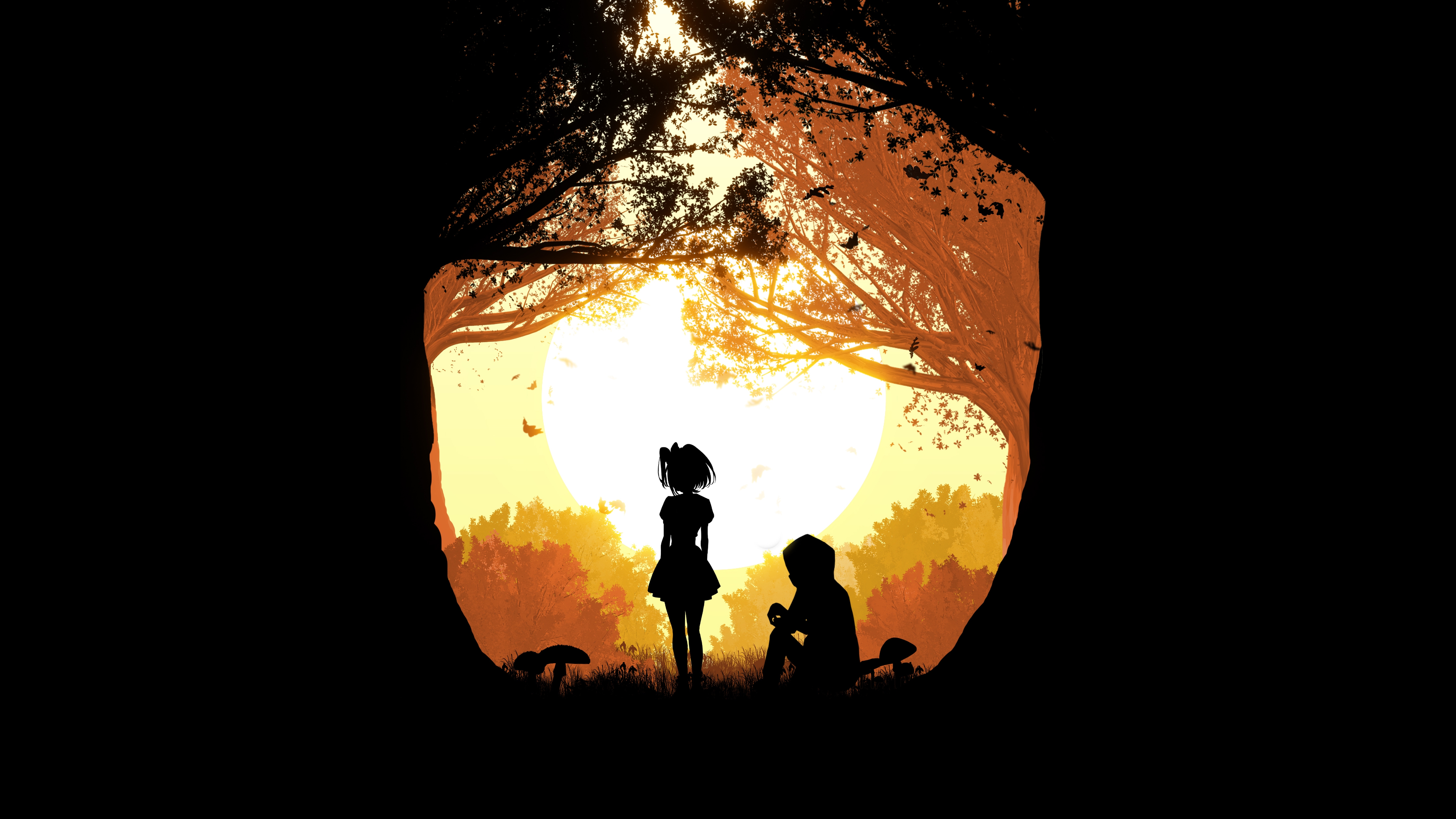 HD wallpaper, Forest, Simple, Girl, Sunset, Boy, 5K, Silhouette, Couple