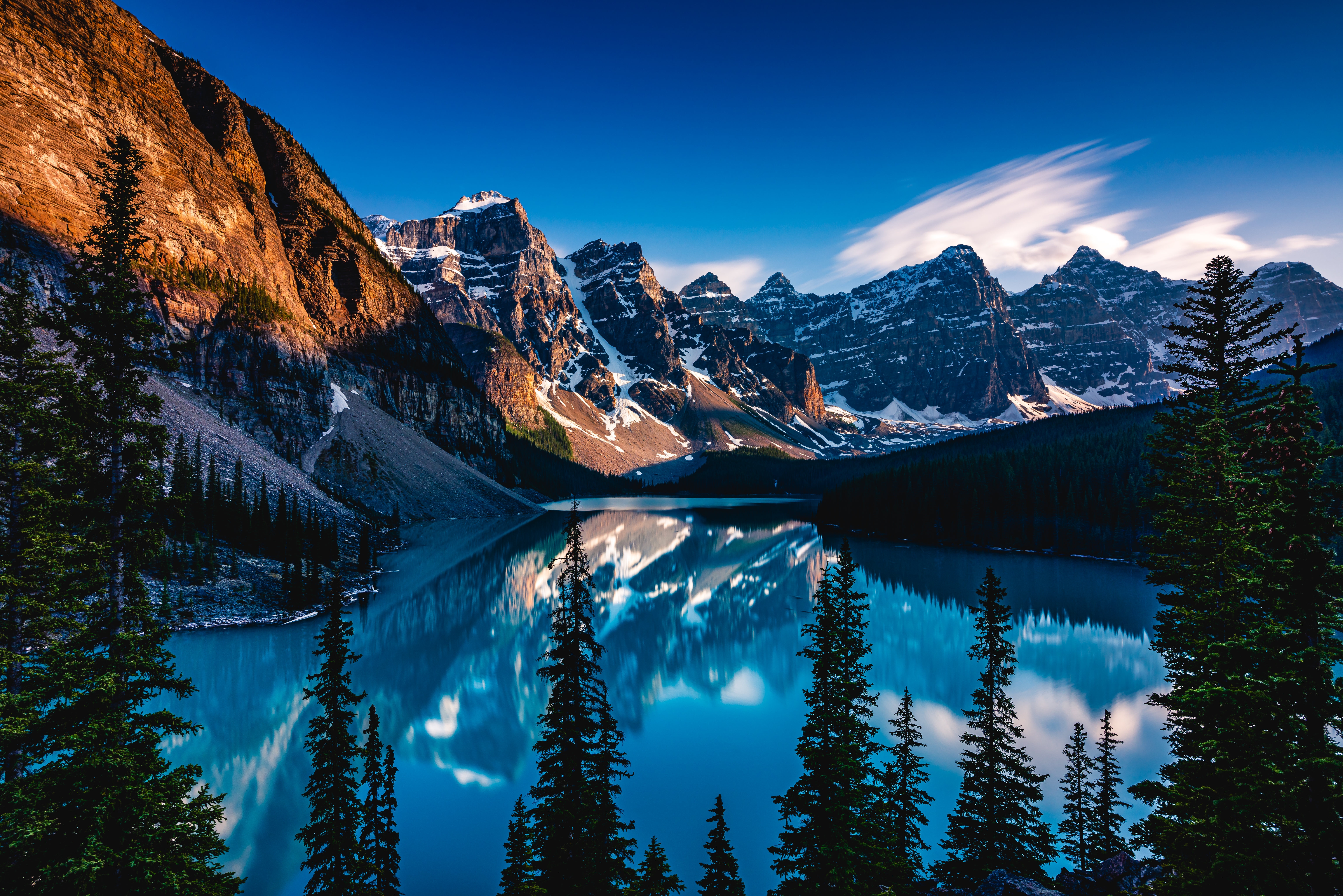 HD wallpaper, Sunset, Alberta, 5K, Banff National Park, Scenic, Canadian Rockies, North America, Moraine Lake