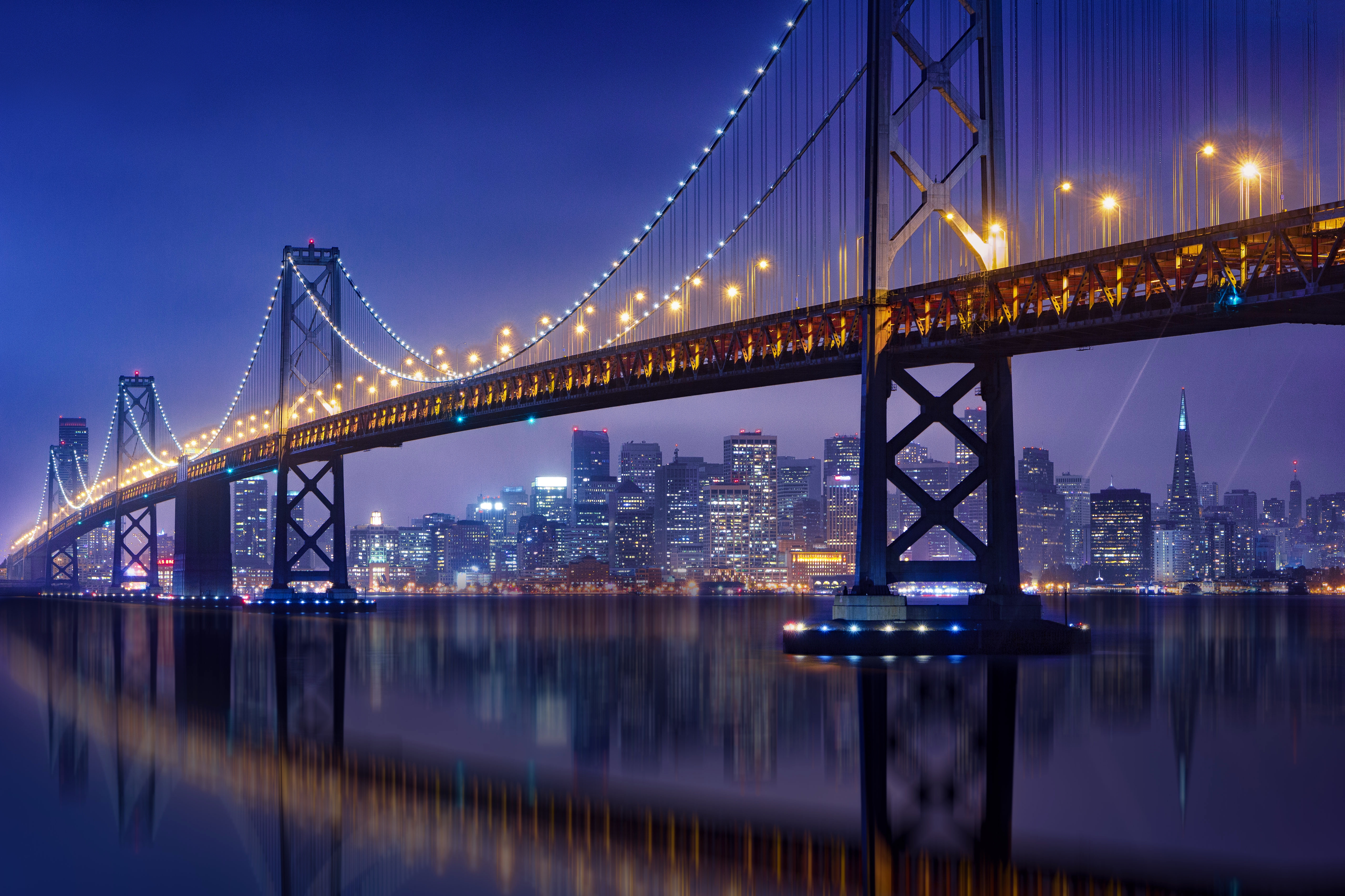 HD wallpaper, Urban, 5K, Bay Bridge, Night, San Francisco Oakland Bay Bridge, City Lights