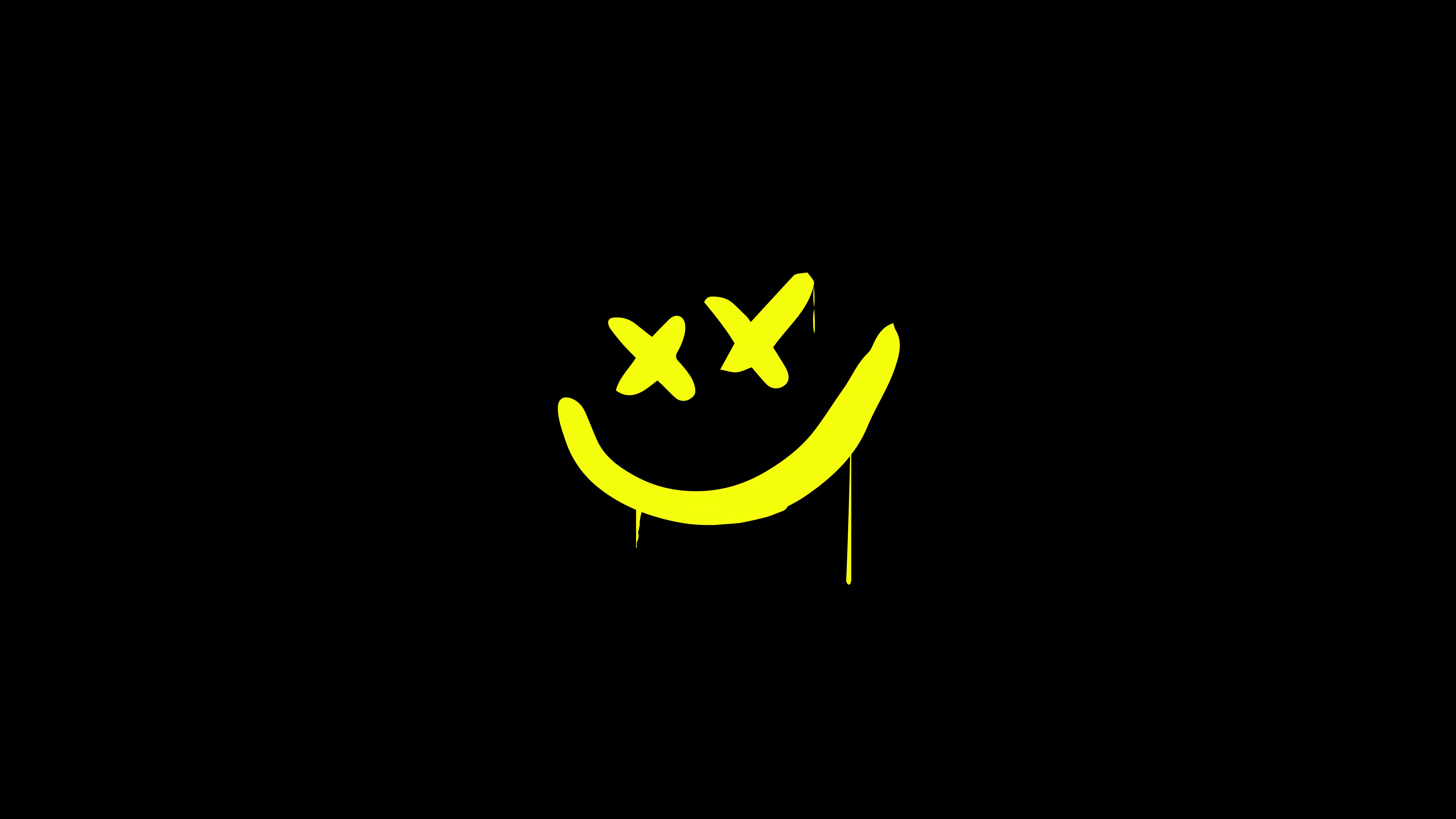 HD wallpaper, 8K, Yellow Smiley, Drippy Smiley, Black Background, Simple, 5K