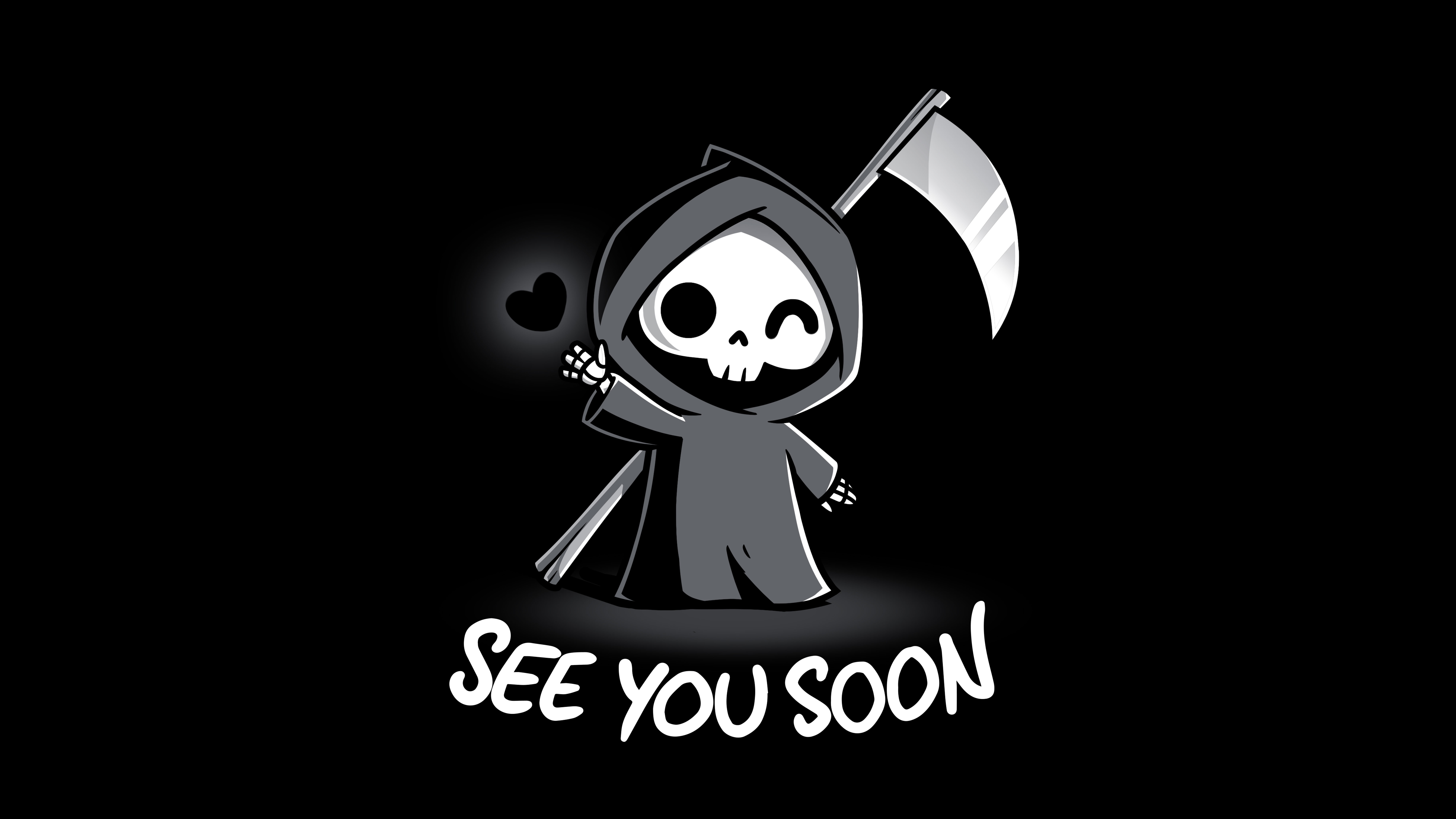 HD wallpaper, Black Background, Grim Reaper, See You Soon, 8K, 5K, Cartoon, Black Heart
