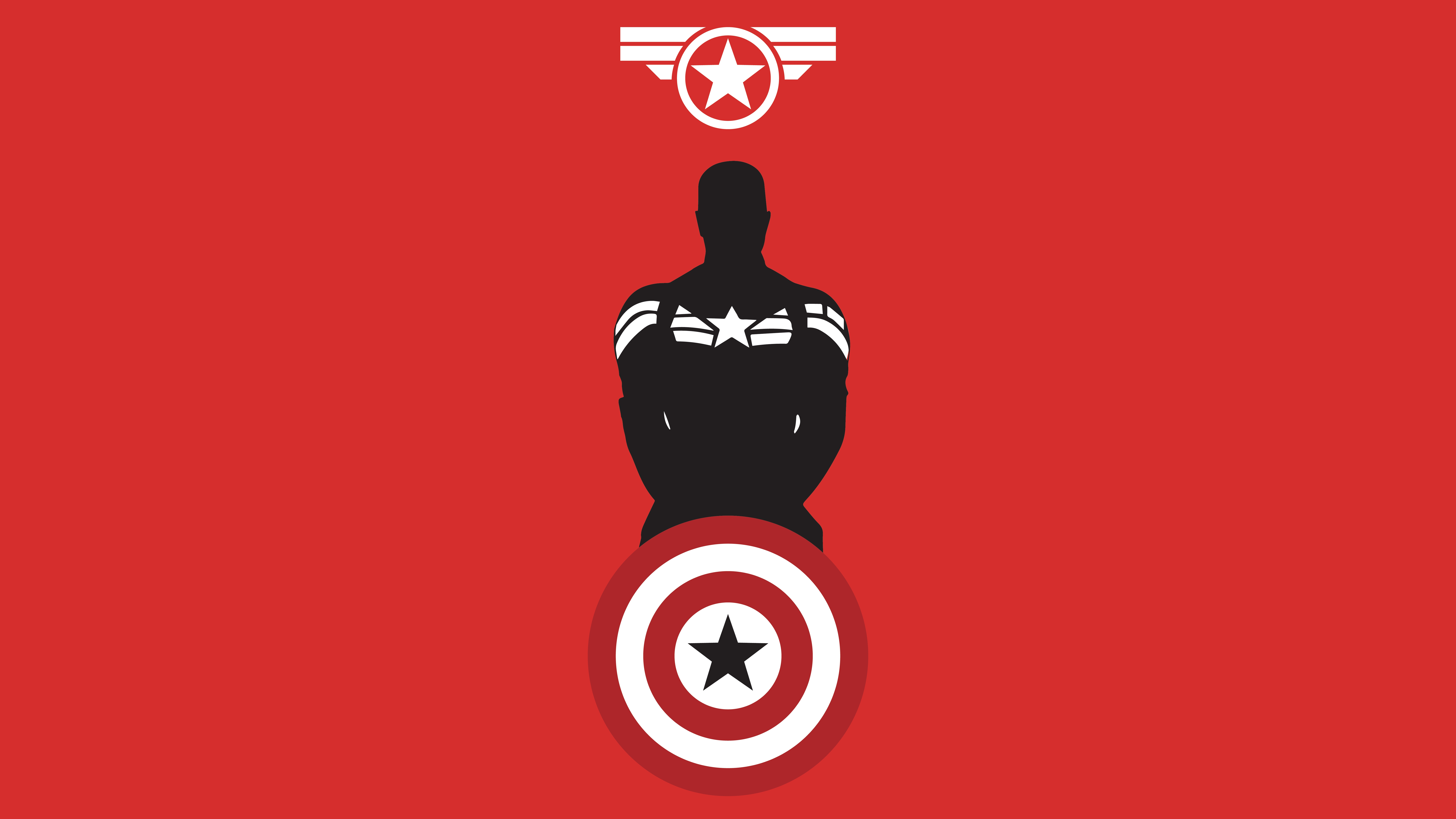 HD wallpaper, Captain America, Simple, Minimal Art, 8K, Marvel Superheroes, 5K, Red Background