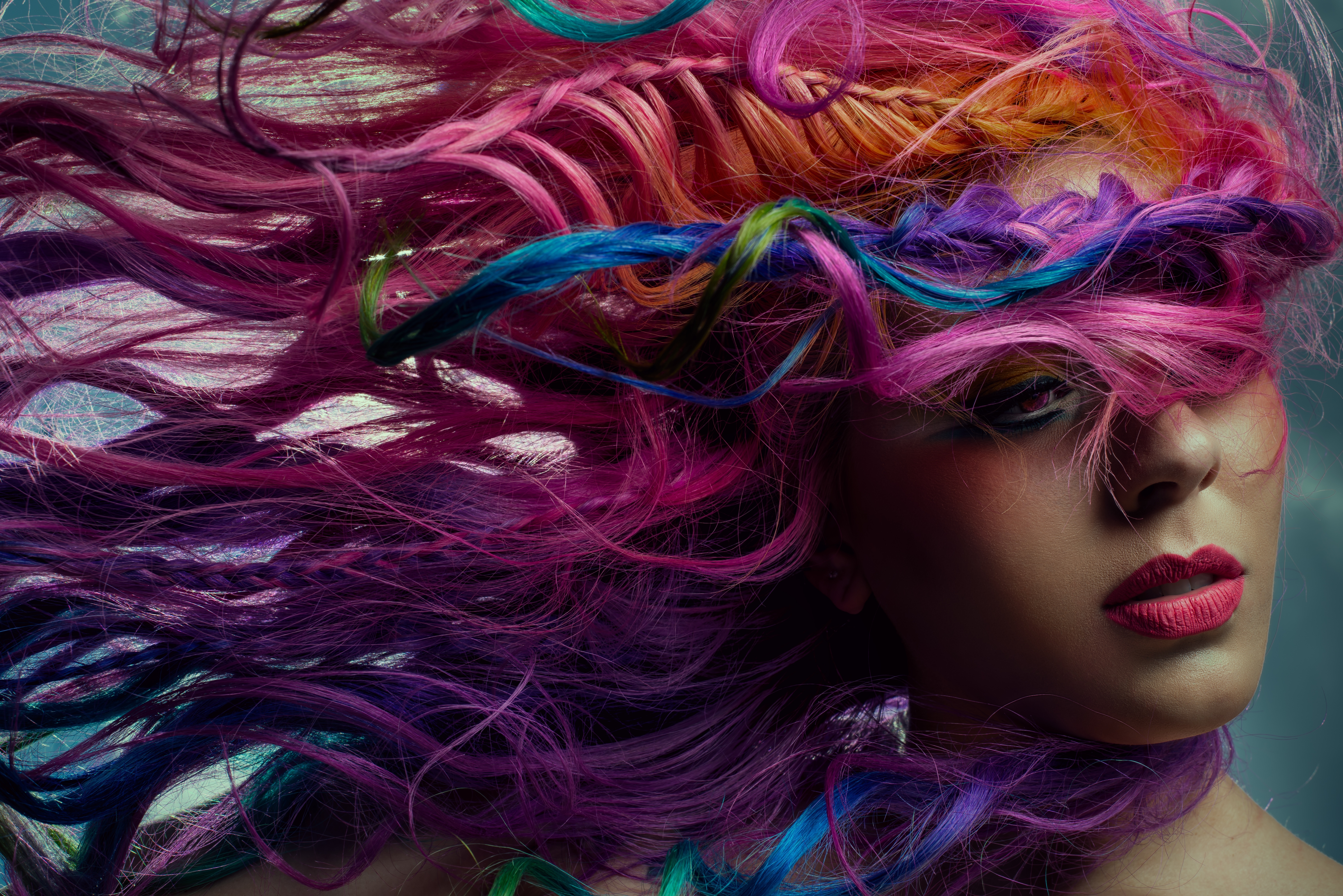 HD wallpaper, 5K, Colorful Hair, Woman, Makeup, Girly Backgrounds, 8K