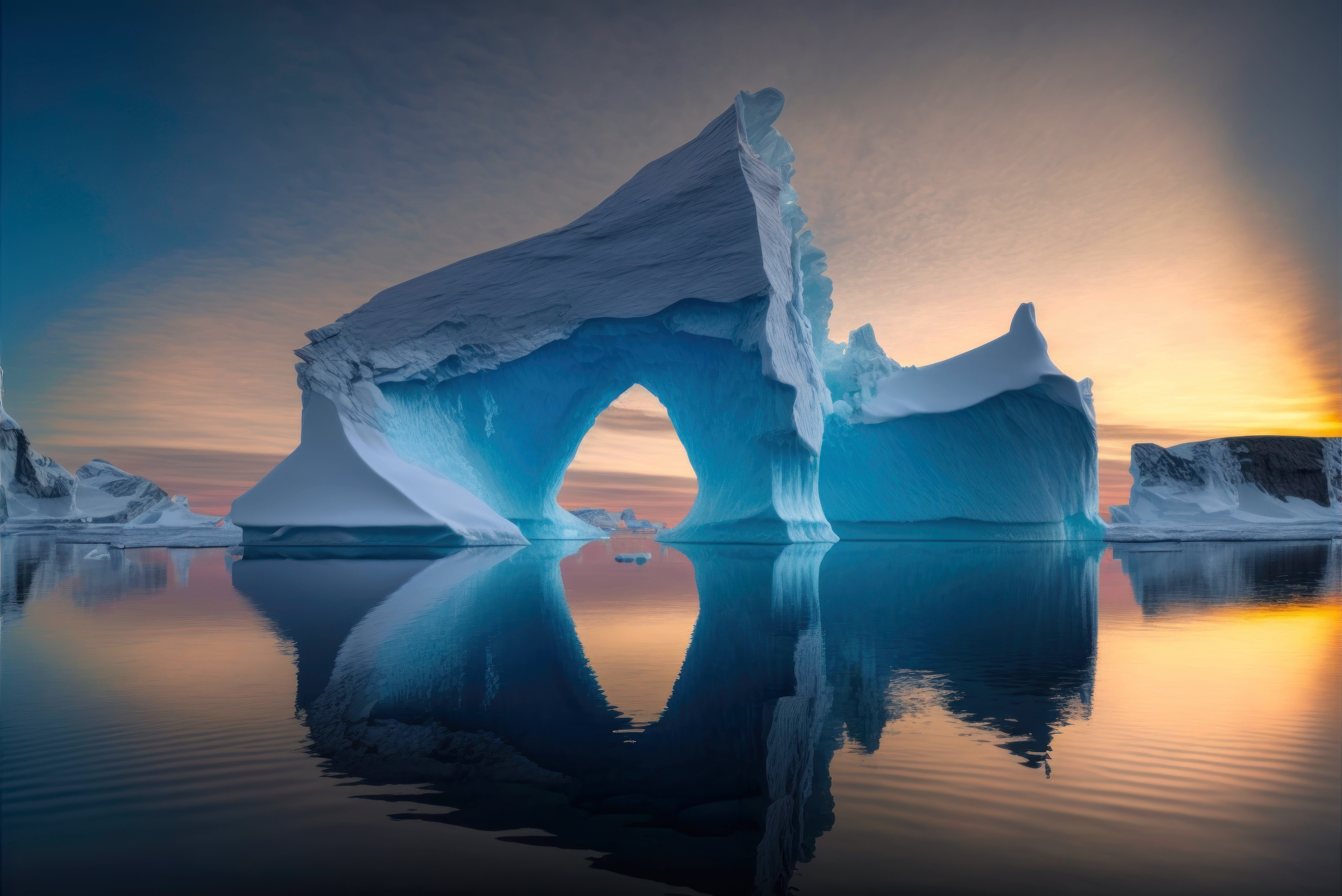 HD wallpaper, 8K, Sunset, 5K, Scenic, Iceberg, Ocean