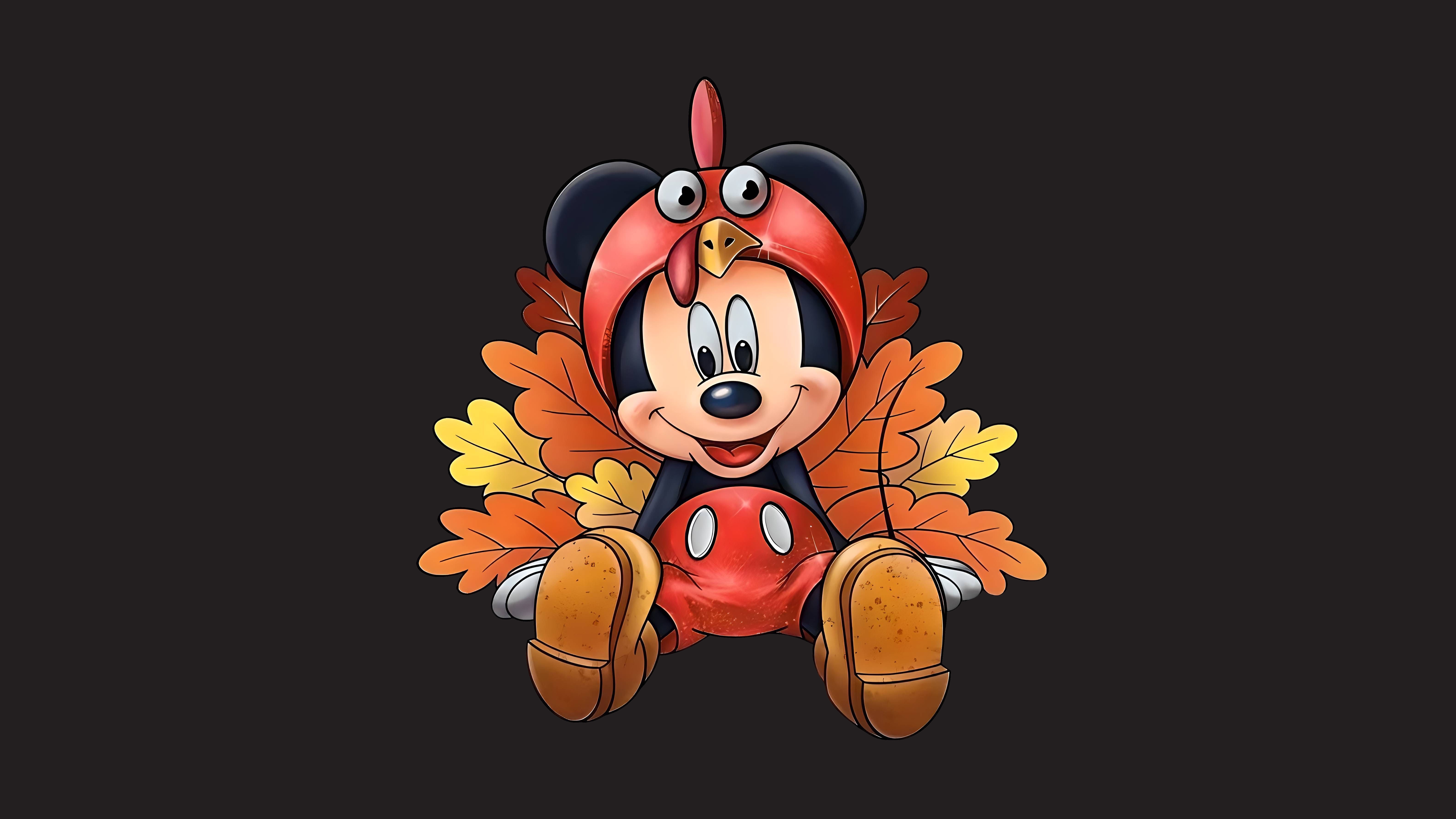 HD wallpaper, Turkey, 5K, Dark Background, Thanksgiving, 8K, Mickey Mouse, Disney